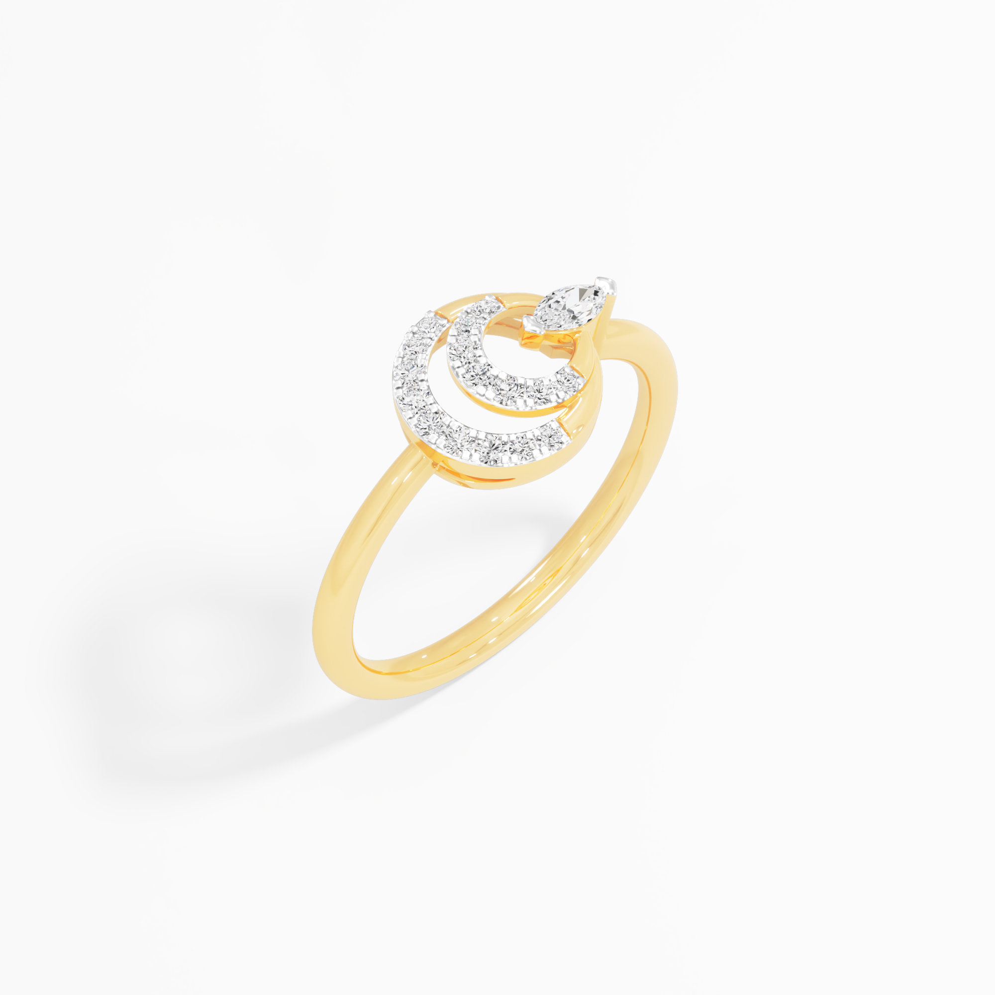 Dual Moon Orbit Diamond Ring in 9KT Yellow Gold (Diamond Quality: FG-VVS VS)