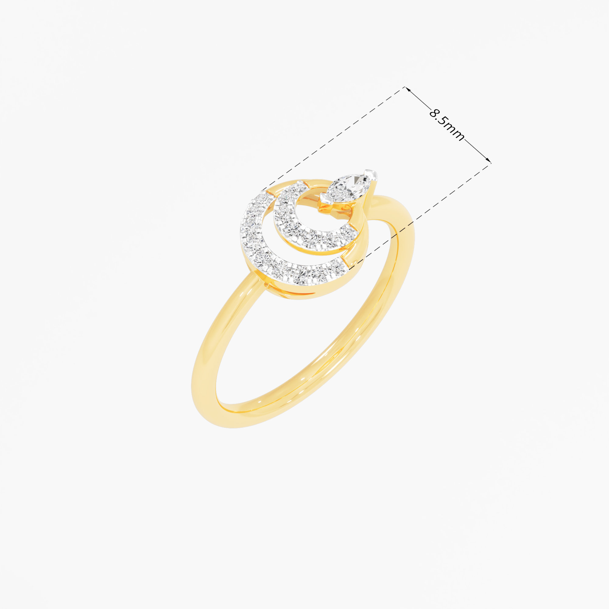 Dual Moon Orbit Diamond Ring in 9KT Yellow Gold (Diamond Quality: FG-VVS VS)