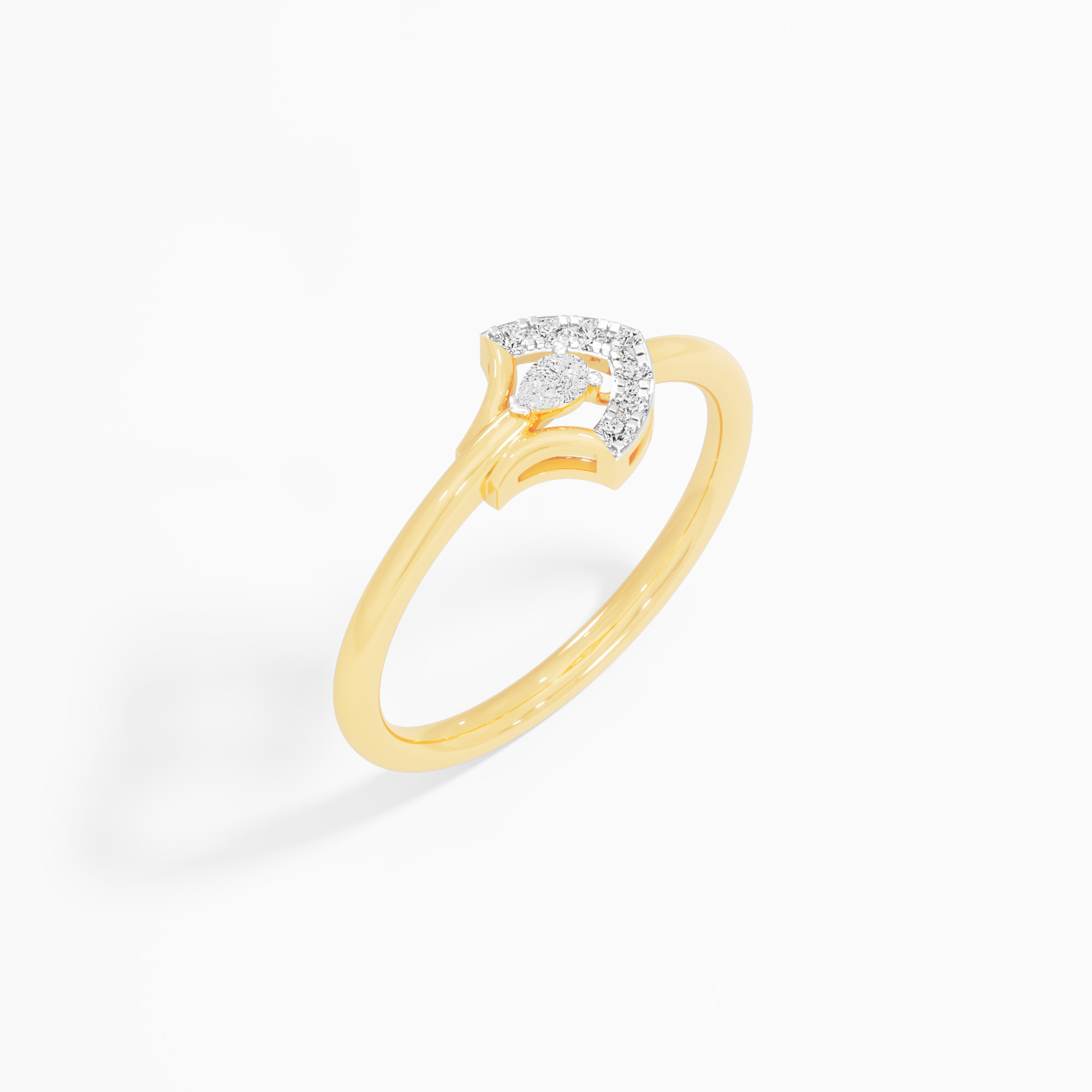 Half Moon Pear Diamond Ring in 9KT Yellow Gold (Diamond Quality: FG-VVS VS)