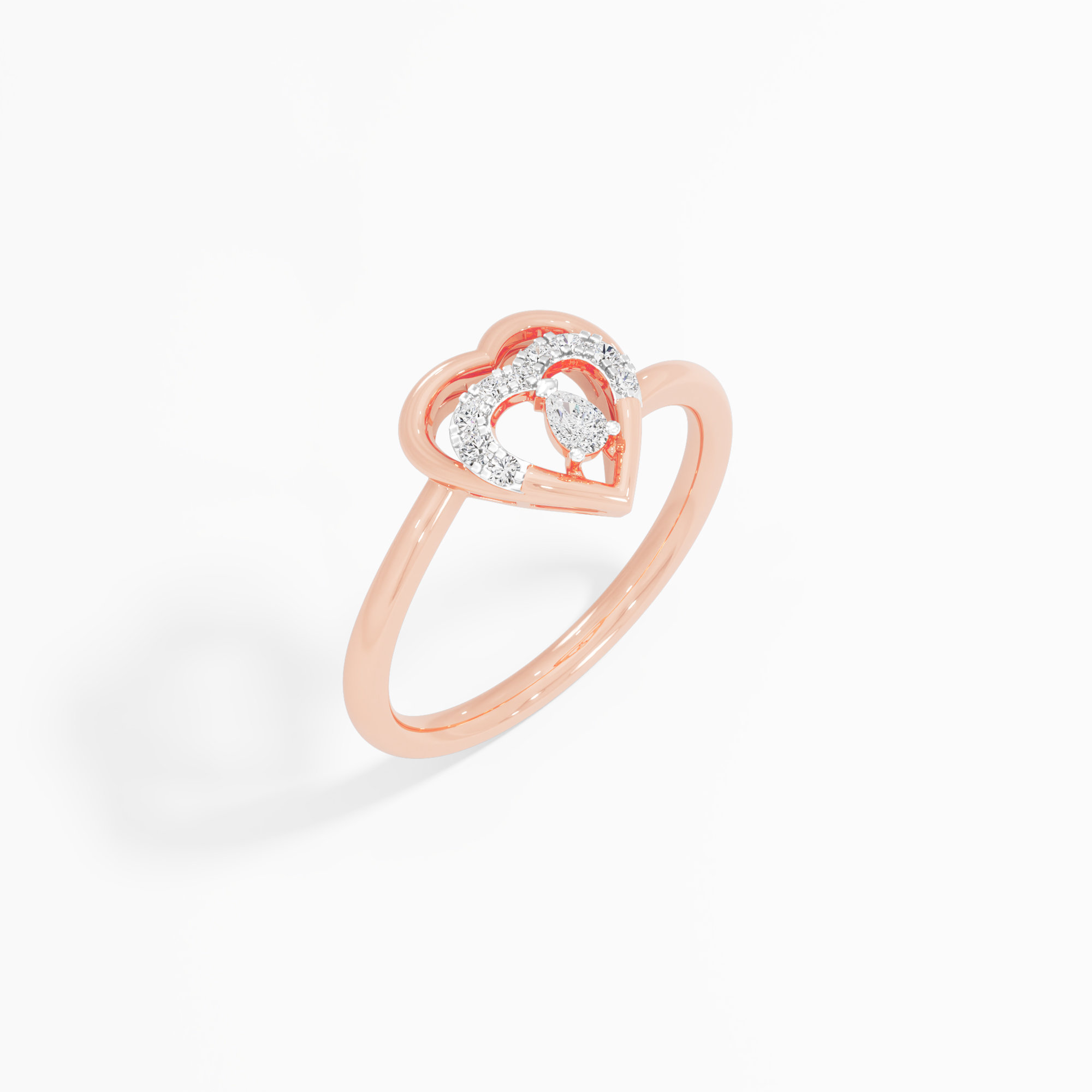 Cascading Sweetheart Diamond Ring in 9KT Rose Gold (Diamond Quality: FG-VVS VS)
