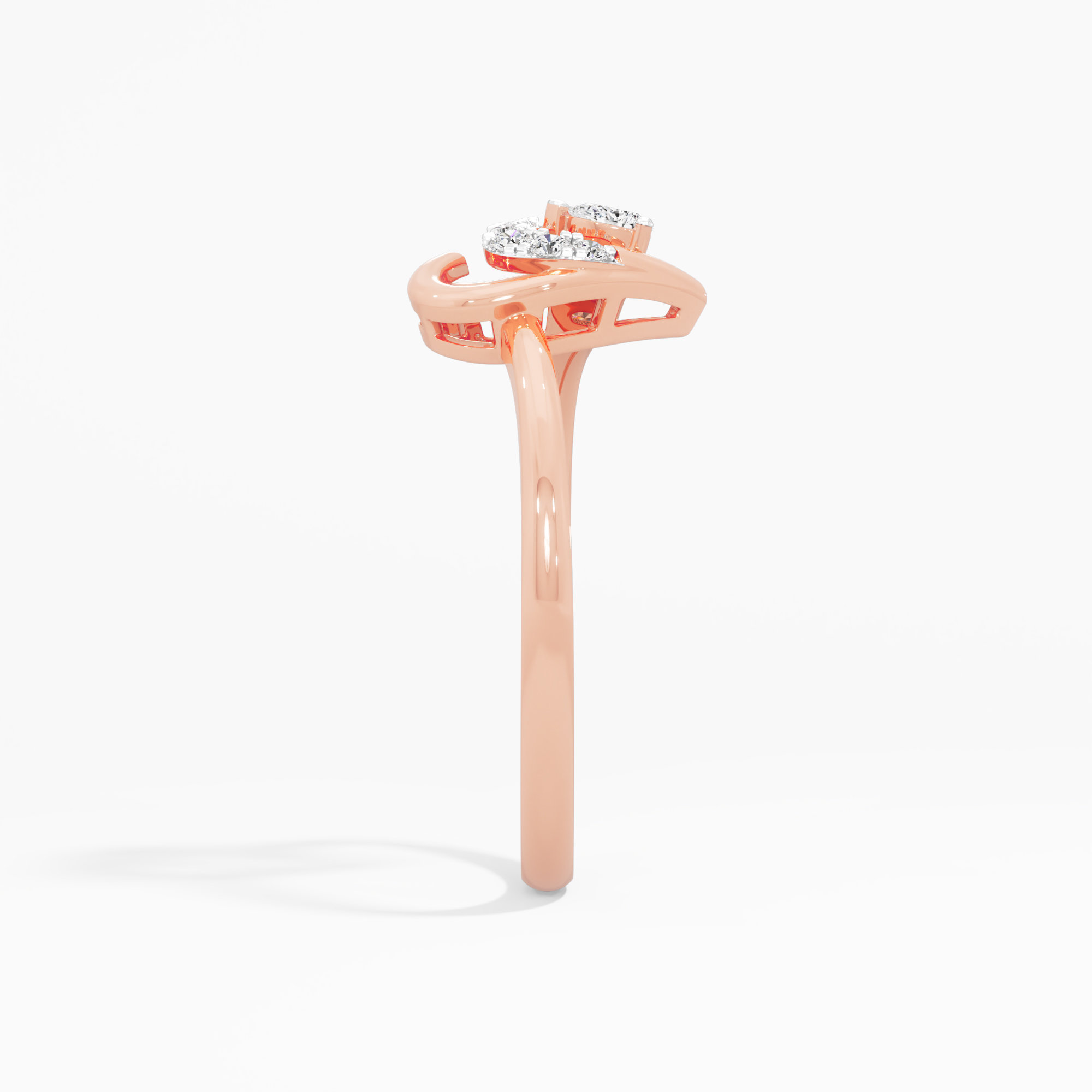 Cascading Sweetheart Diamond Ring in 9KT Rose Gold (Diamond Quality: FG-VVS VS)
