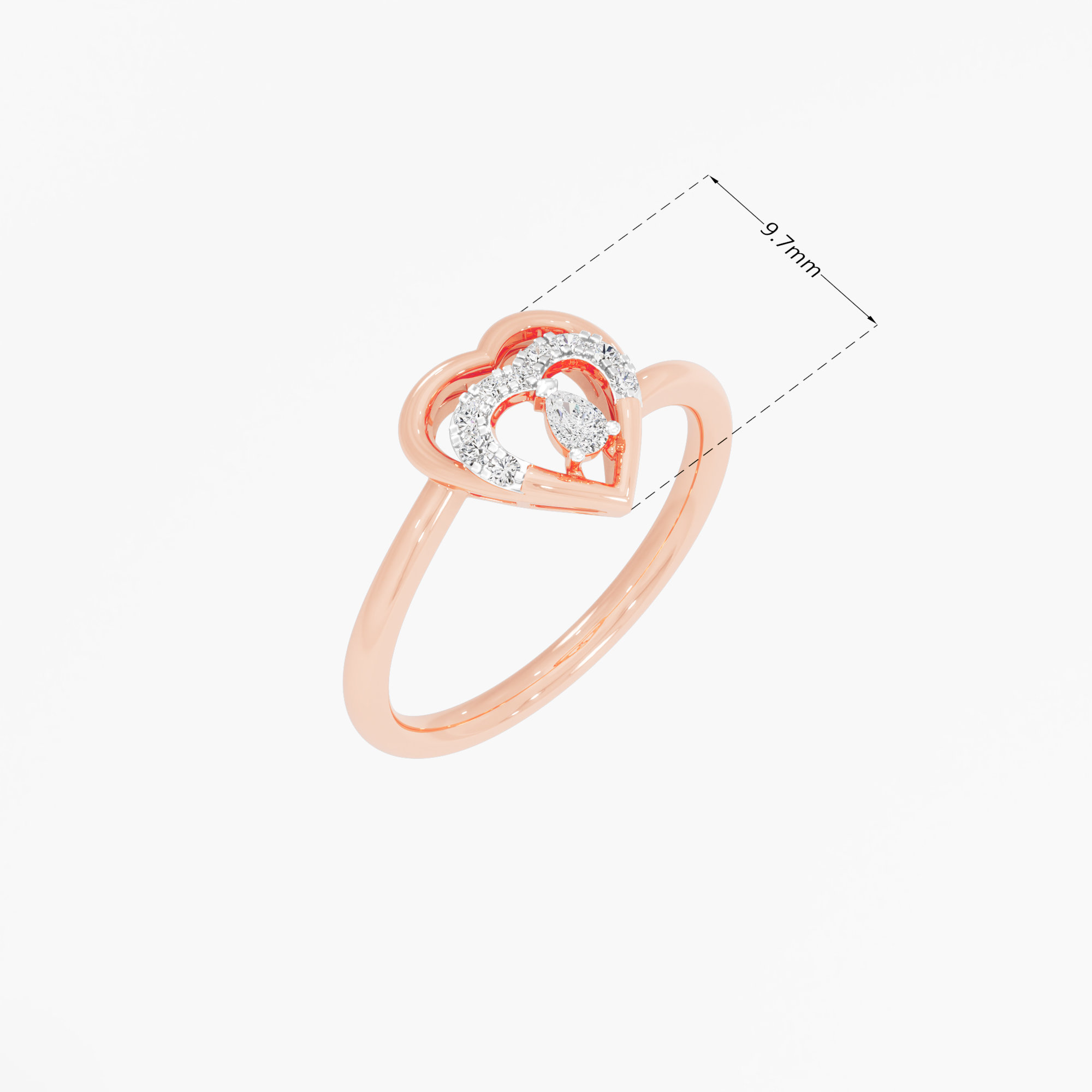 Cascading Sweetheart Diamond Ring in 9KT Rose Gold (Diamond Quality: FG-VVS VS)
