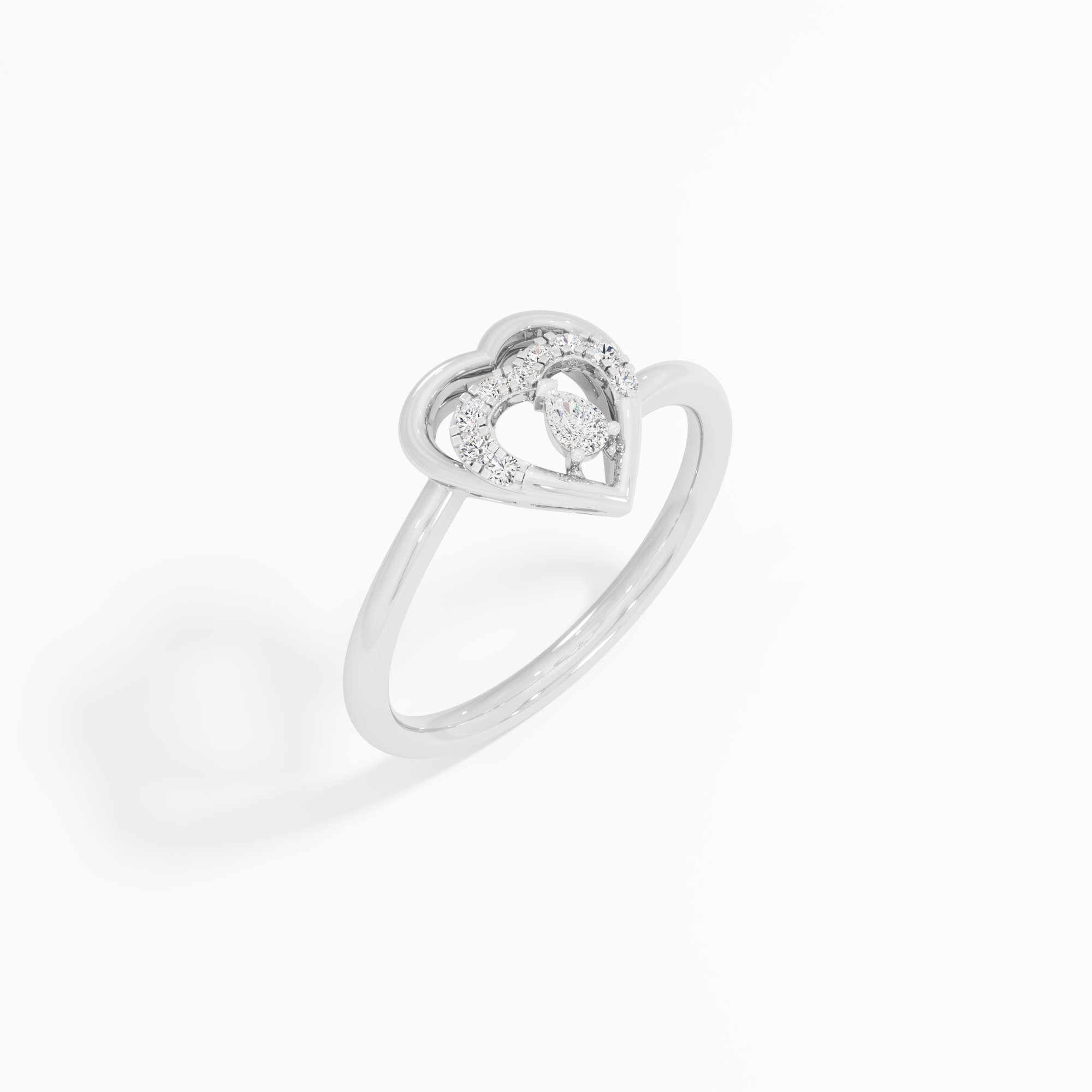 Cascading Sweetheart Diamond Ring in 9KT White Gold (Diamond Quality: FG-VVS VS)