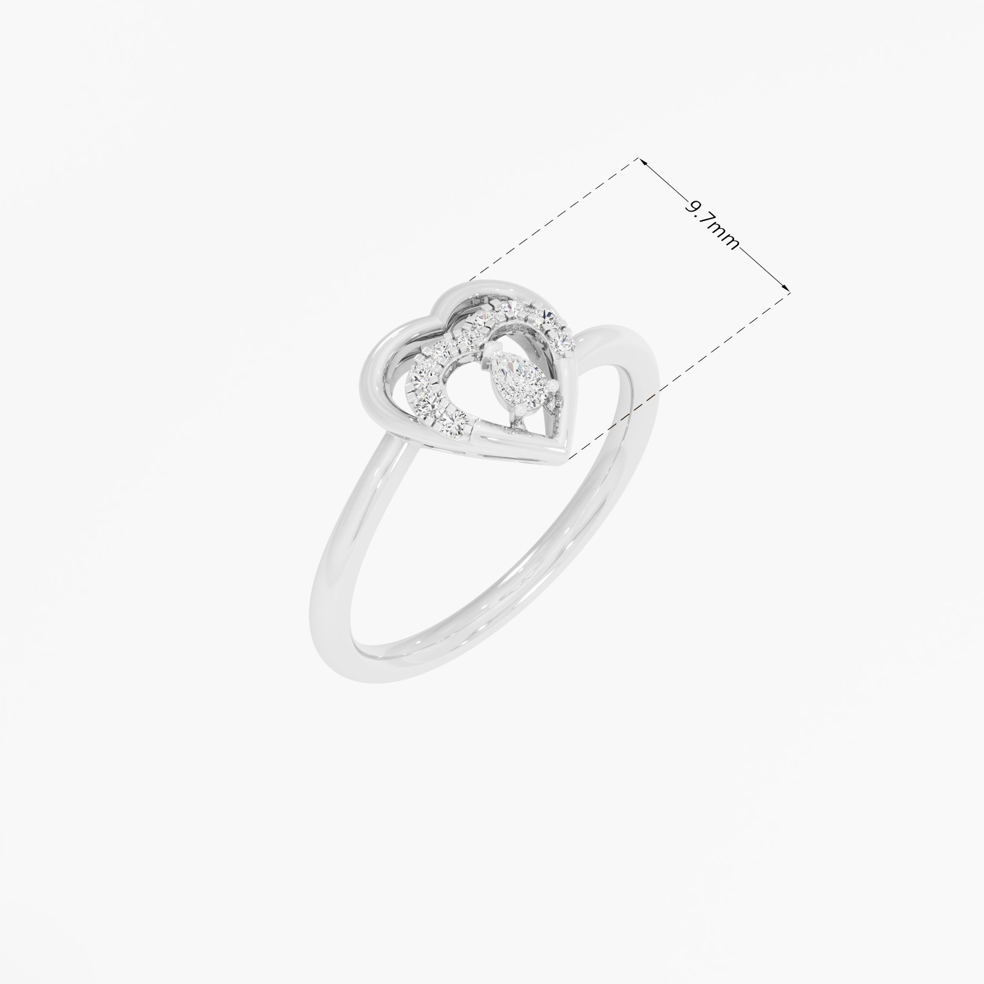 Cascading Sweetheart Diamond Ring in 9KT White Gold (Diamond Quality: FG-VVS VS)