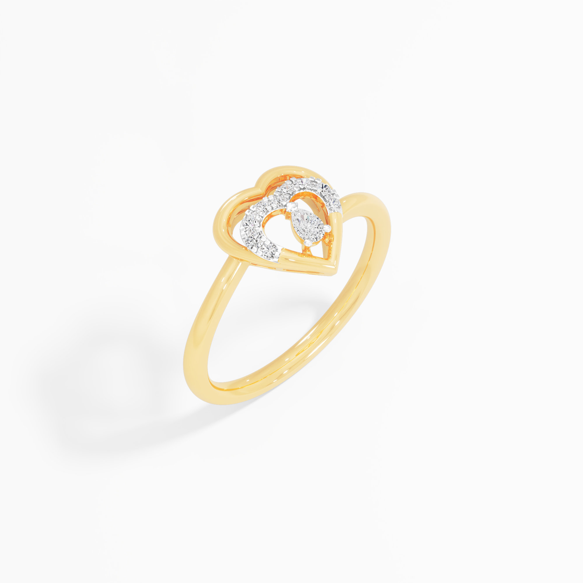 Cascading Sweetheart Diamond Ring in 9KT Yellow Gold (Diamond Quality: FG-VVS VS)