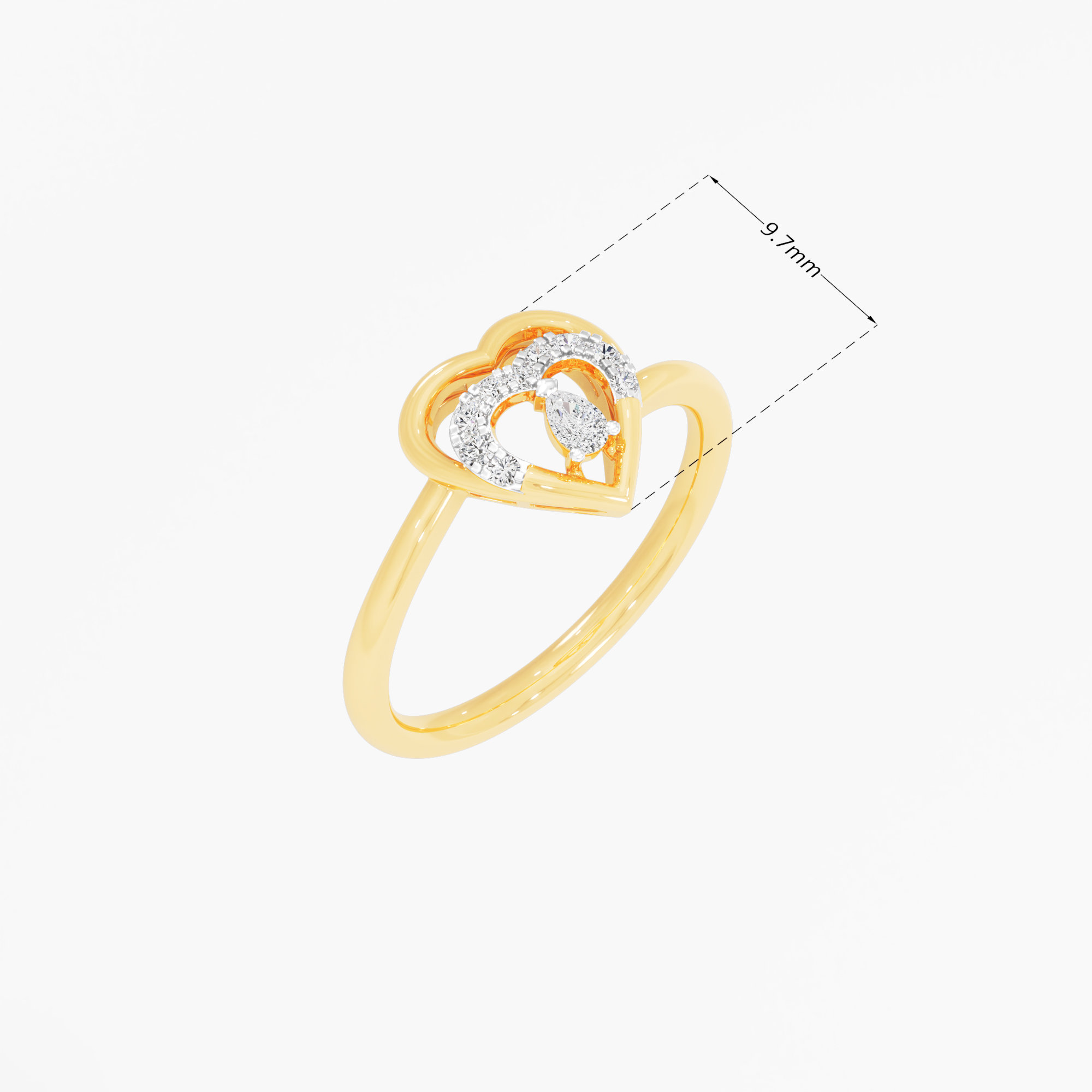 Cascading Sweetheart Diamond Ring in 9KT Yellow Gold (Diamond Quality: FG-VVS VS)