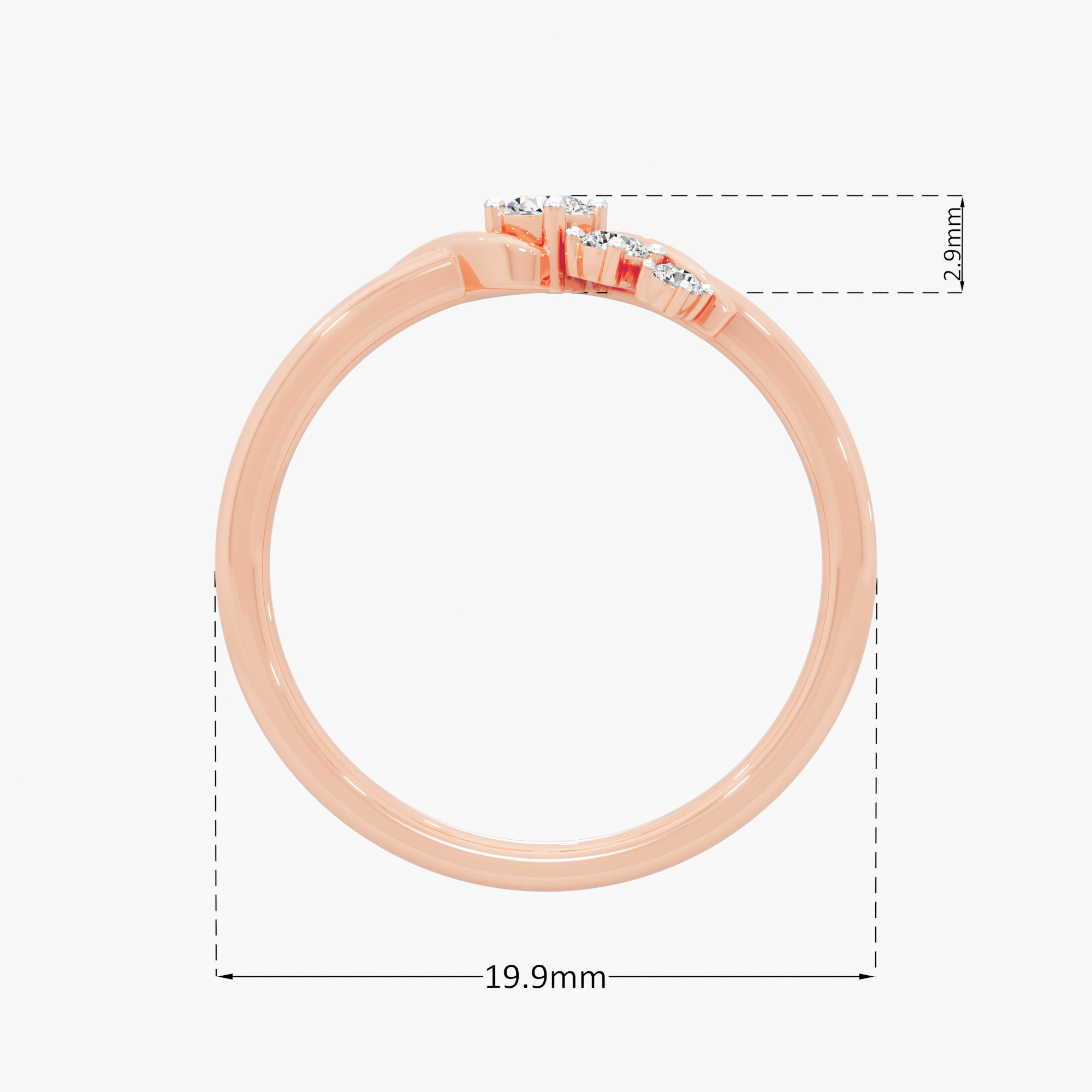 Wave Trail Diamond Ring in 9KT Rose Gold (Diamond Quality: FG-VVS VS)