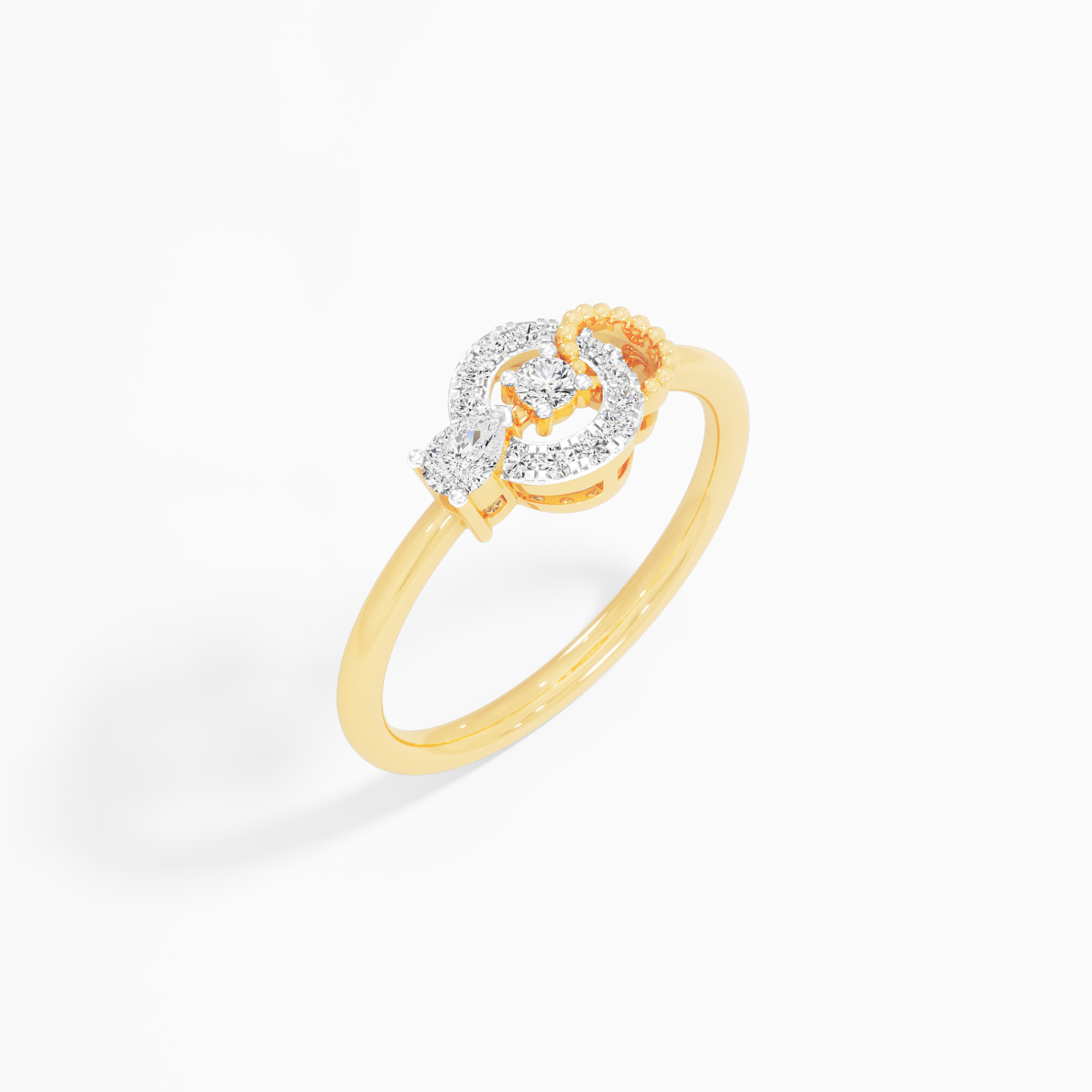 Radiant Circle Pear Diamond Ring in 9KT Yellow Gold (Diamond Quality: FG-VVS VS)