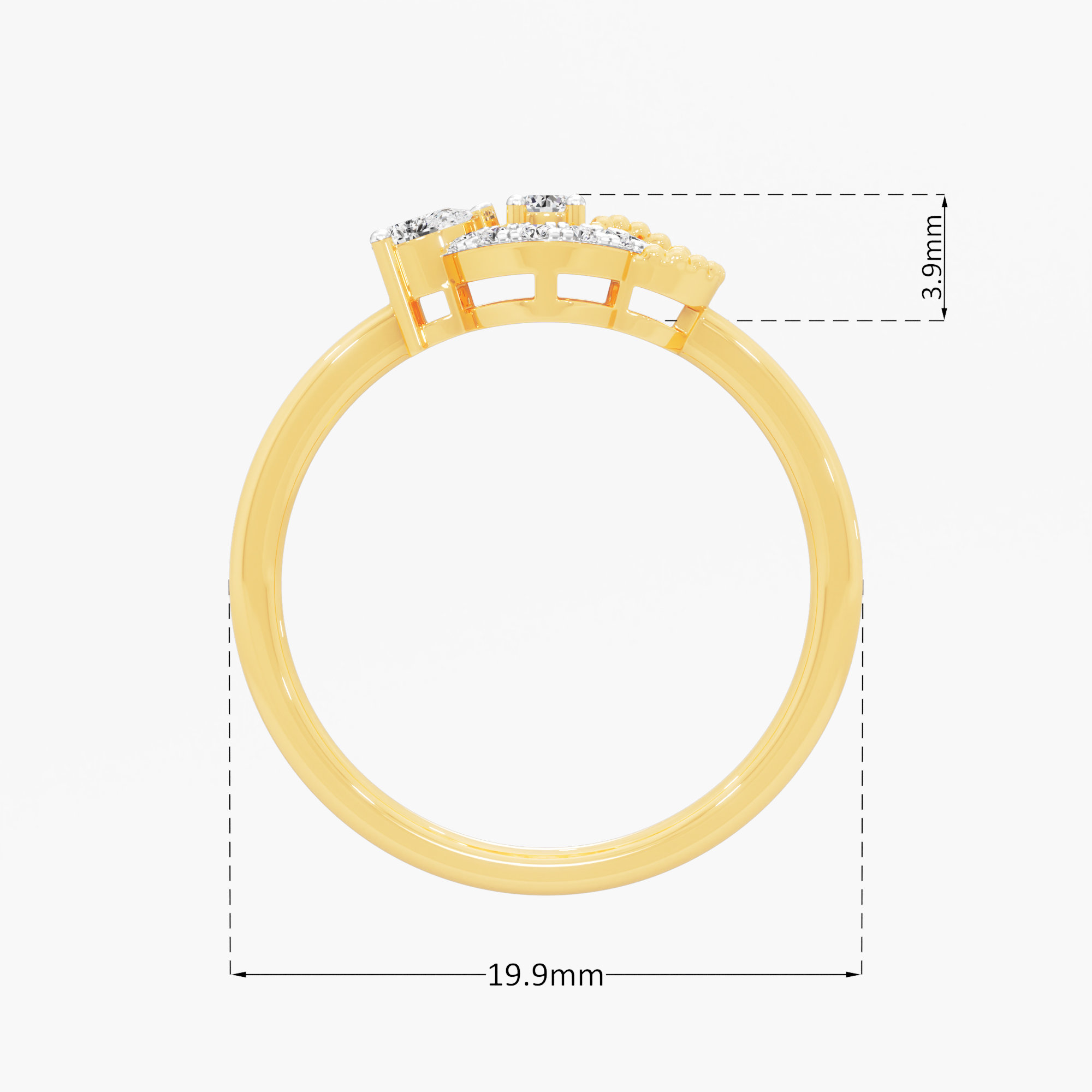 Radiant Circle Pear Diamond Ring in 9KT Yellow Gold (Diamond Quality: FG-VVS VS)