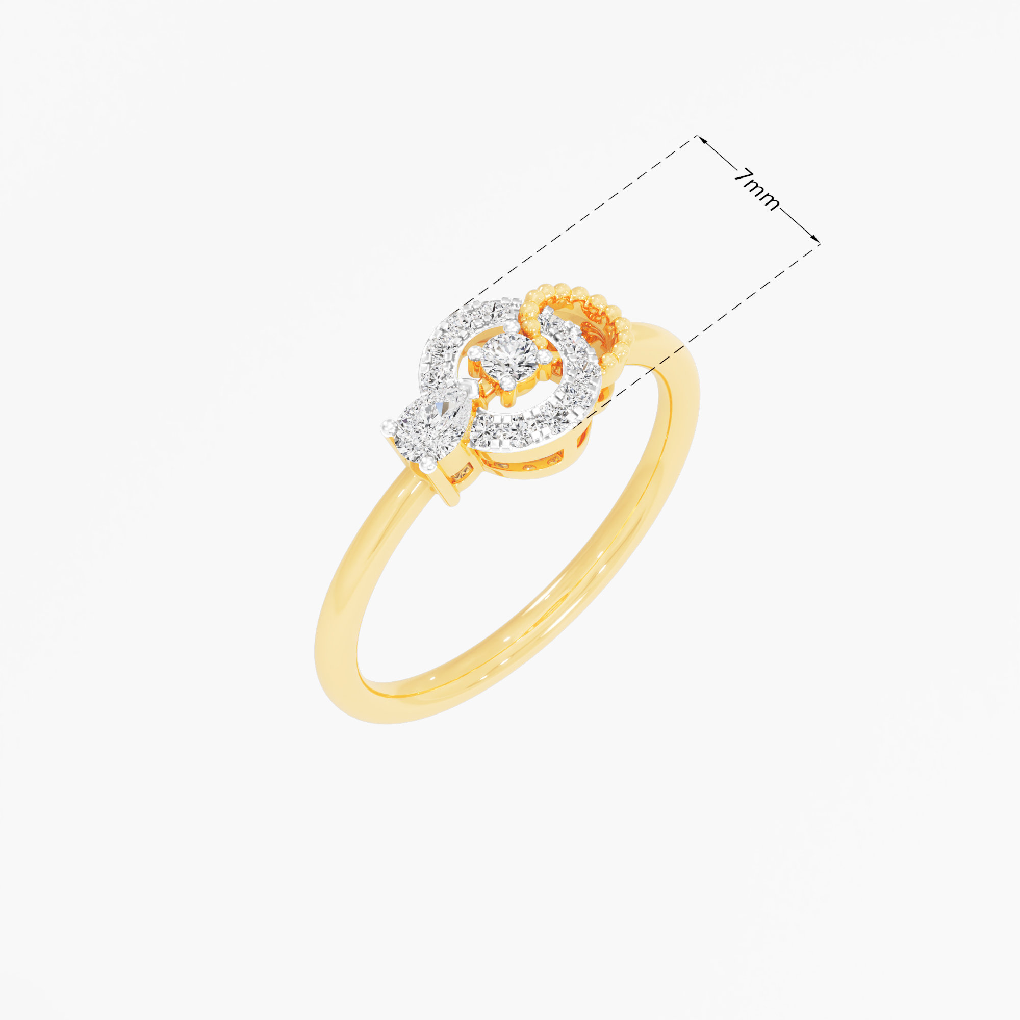 Radiant Circle Pear Diamond Ring in 9KT Yellow Gold (Diamond Quality: FG-VVS VS)