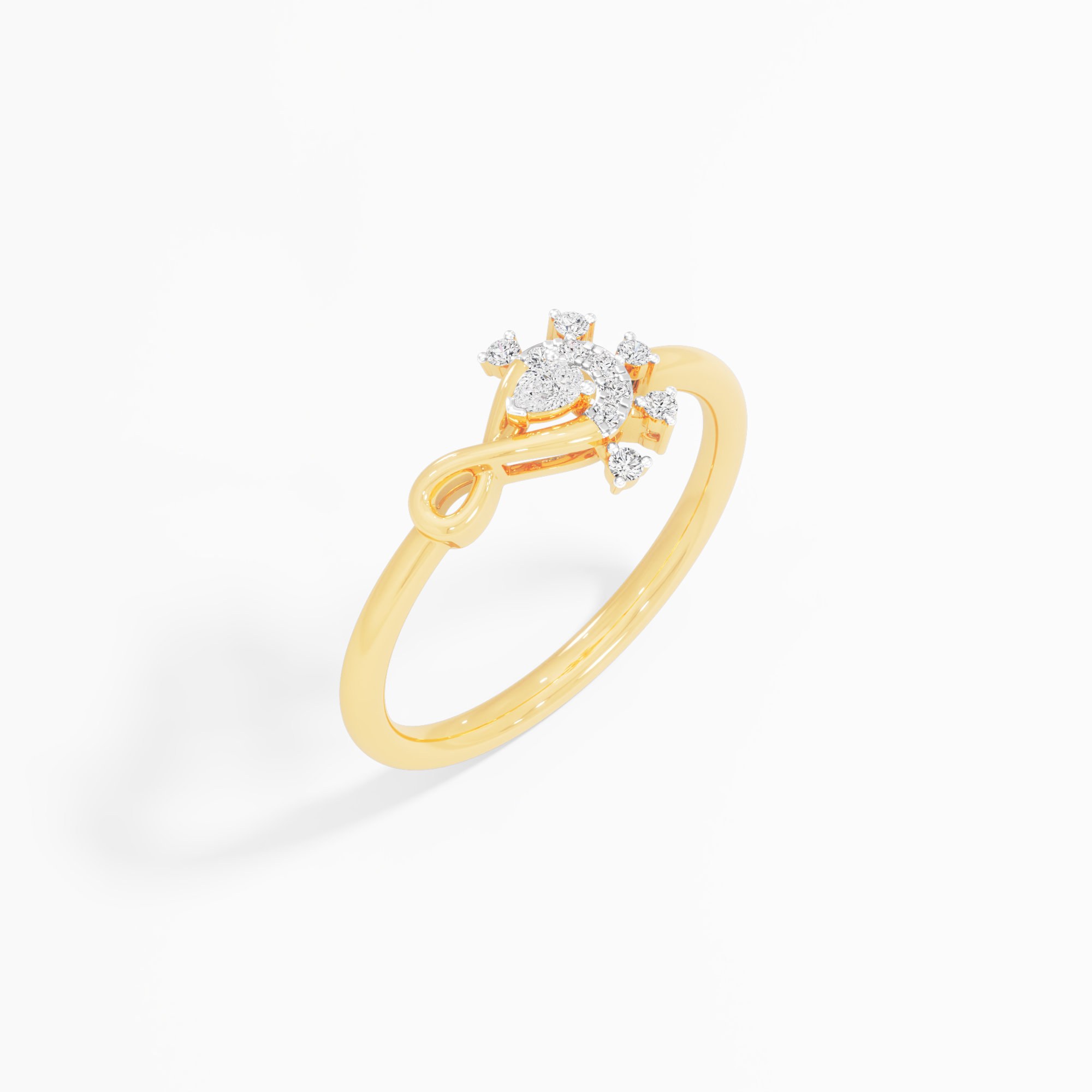 Infinity Knot Pear Diamond Ring in 9KT Yellow Gold (Diamond Quality: FG-VVS VS)