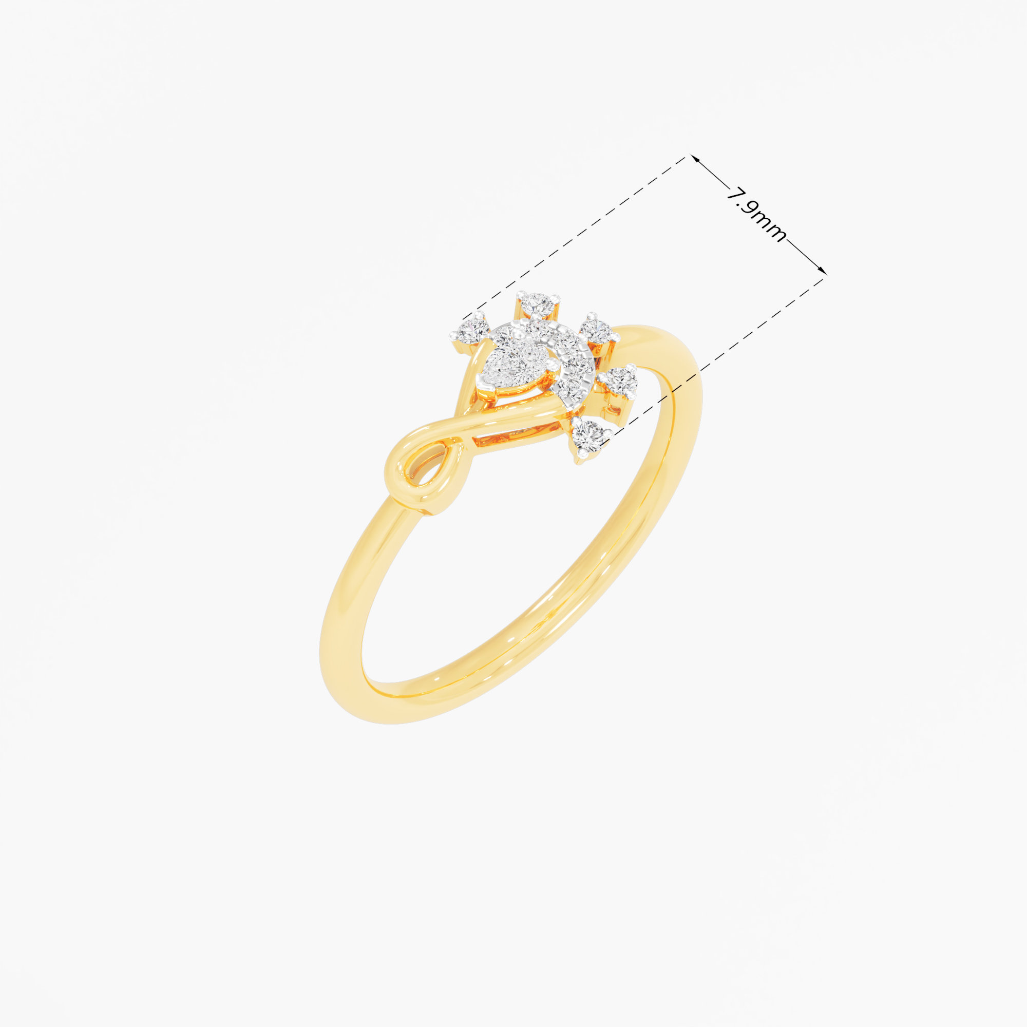 Infinity Knot Pear Diamond Ring in 9KT Yellow Gold (Diamond Quality: FG-VVS VS)