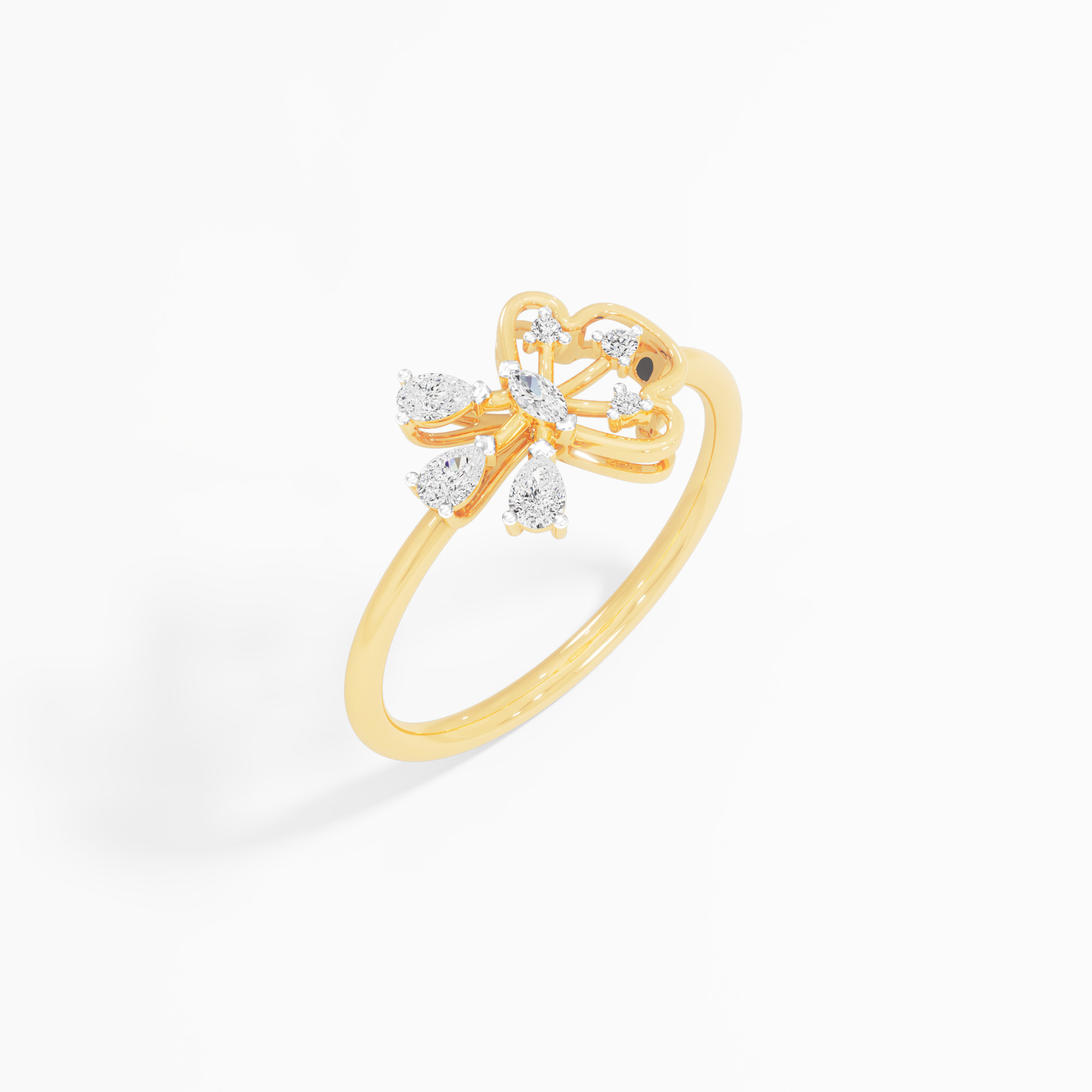 Winged Petal Pear Diamond Ring in 9KT Yellow Gold (Diamond Quality: FG-VVS VS)