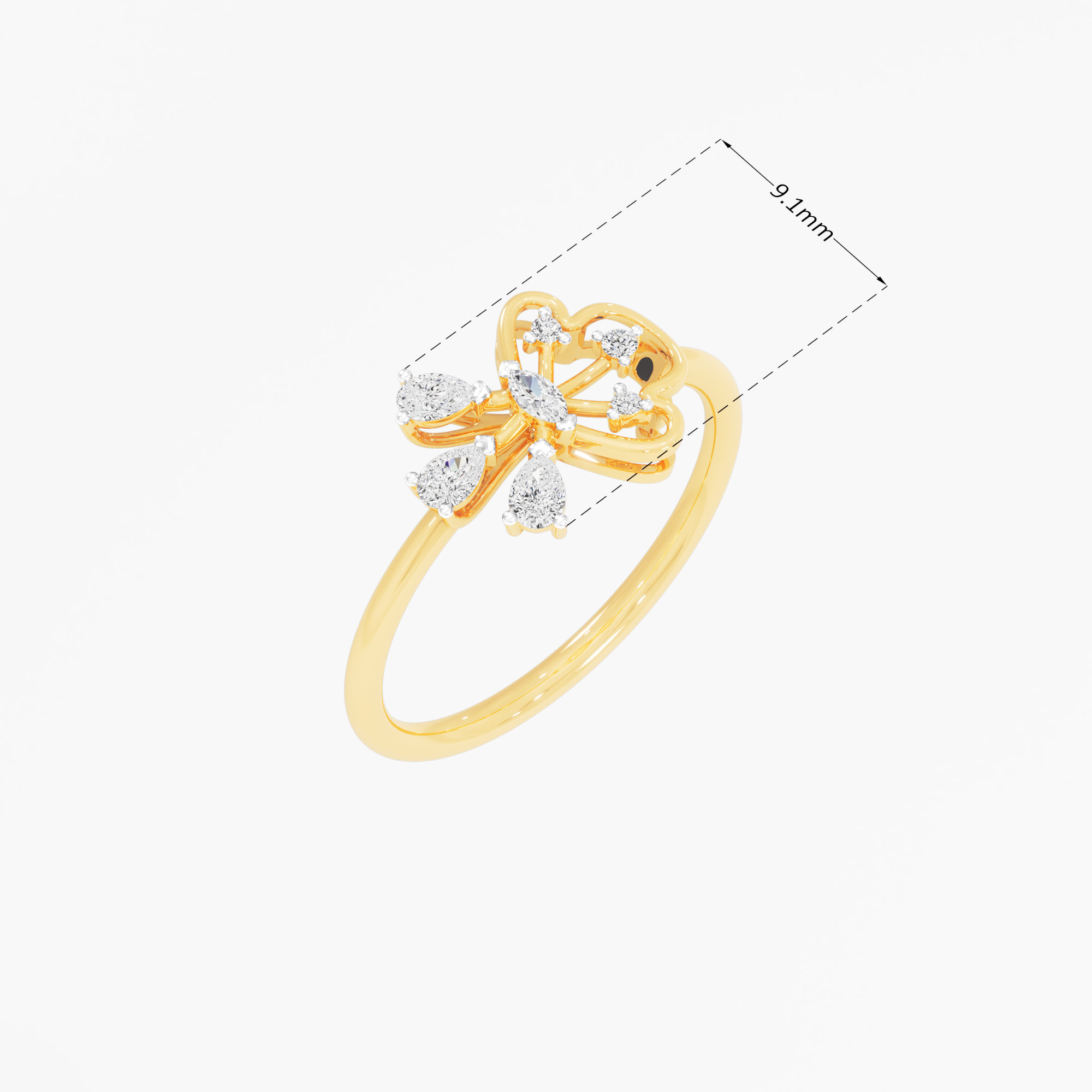 Winged Petal Pear Diamond Ring in 9KT Yellow Gold (Diamond Quality: FG-VVS VS)