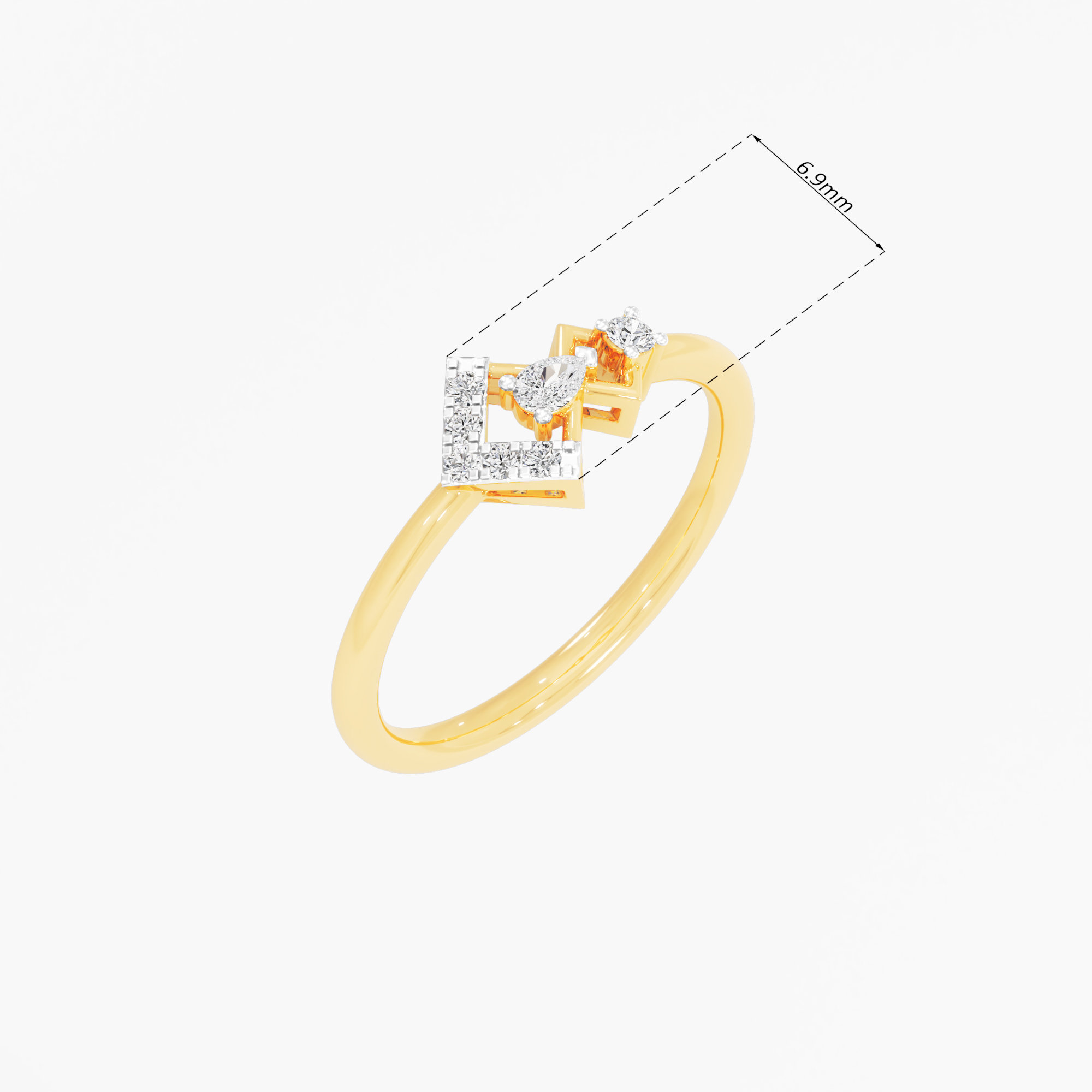 Arrow Frame Pear Diamond Ring in 9KT Yellow Gold (Diamond Quality: FG-VVS VS)