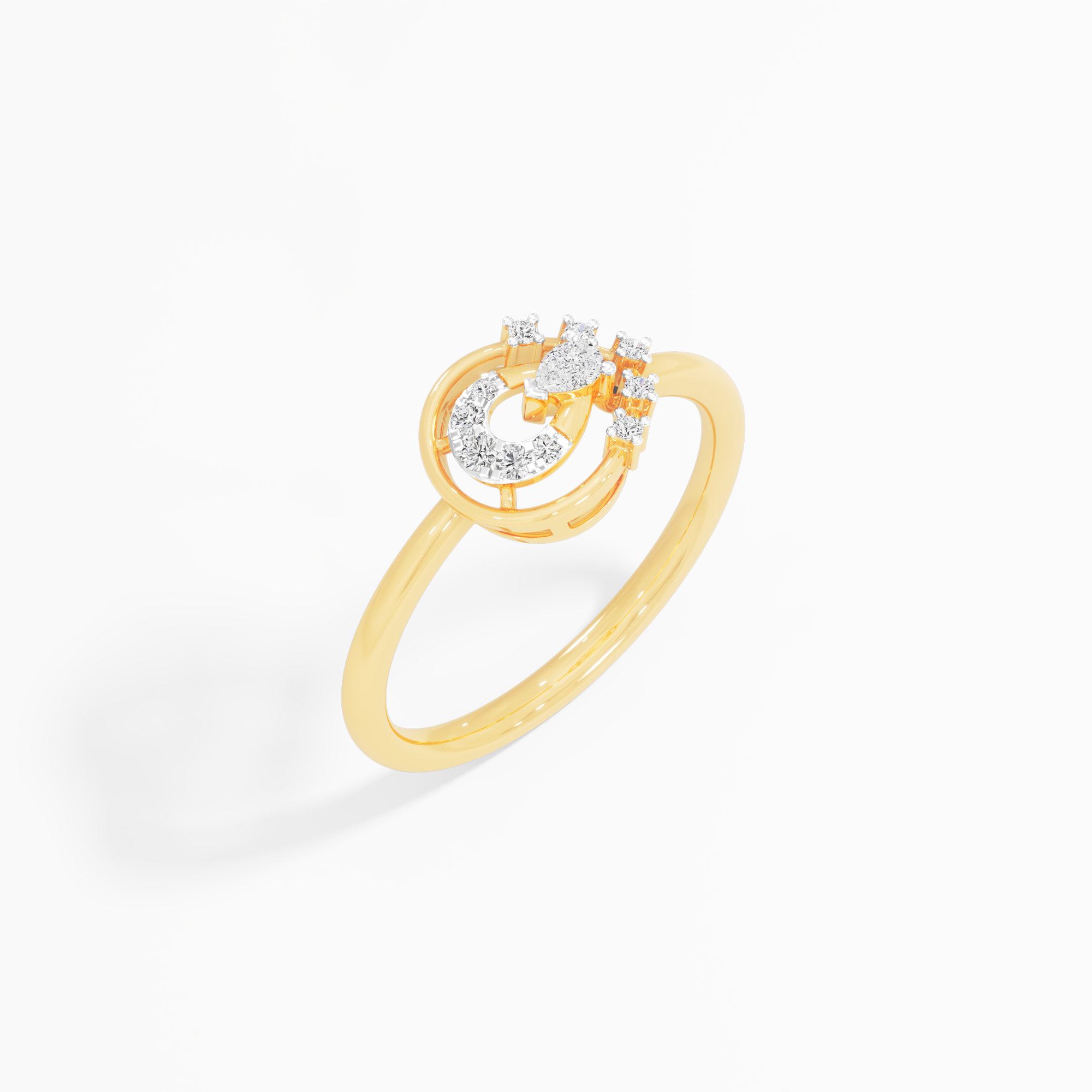Orbital Halo Pear Diamond Ring in 9KT Yellow Gold (Diamond Quality: FG-VVS VS)