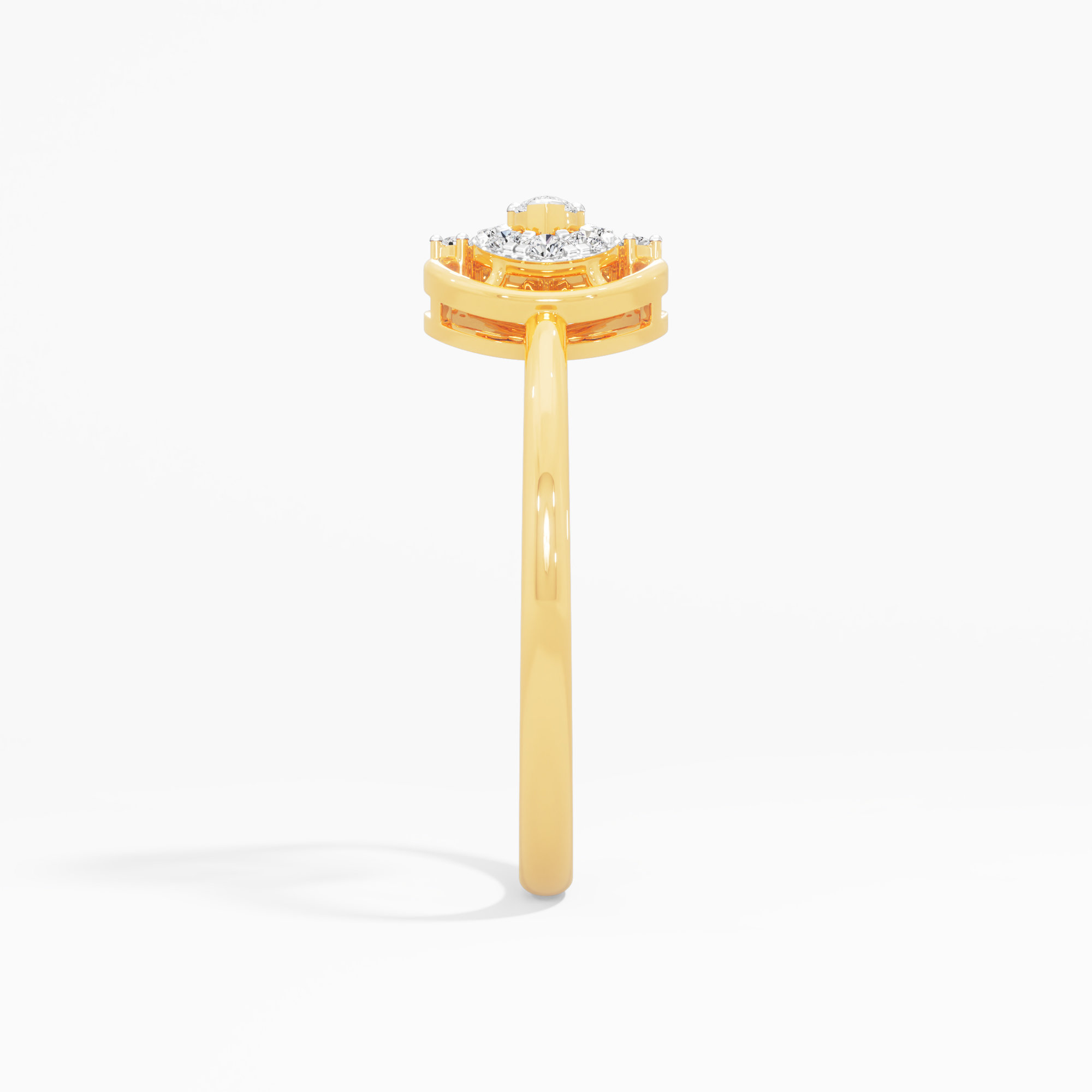 Orbital Halo Pear Diamond Ring in 9KT Yellow Gold (Diamond Quality: FG-VVS VS)