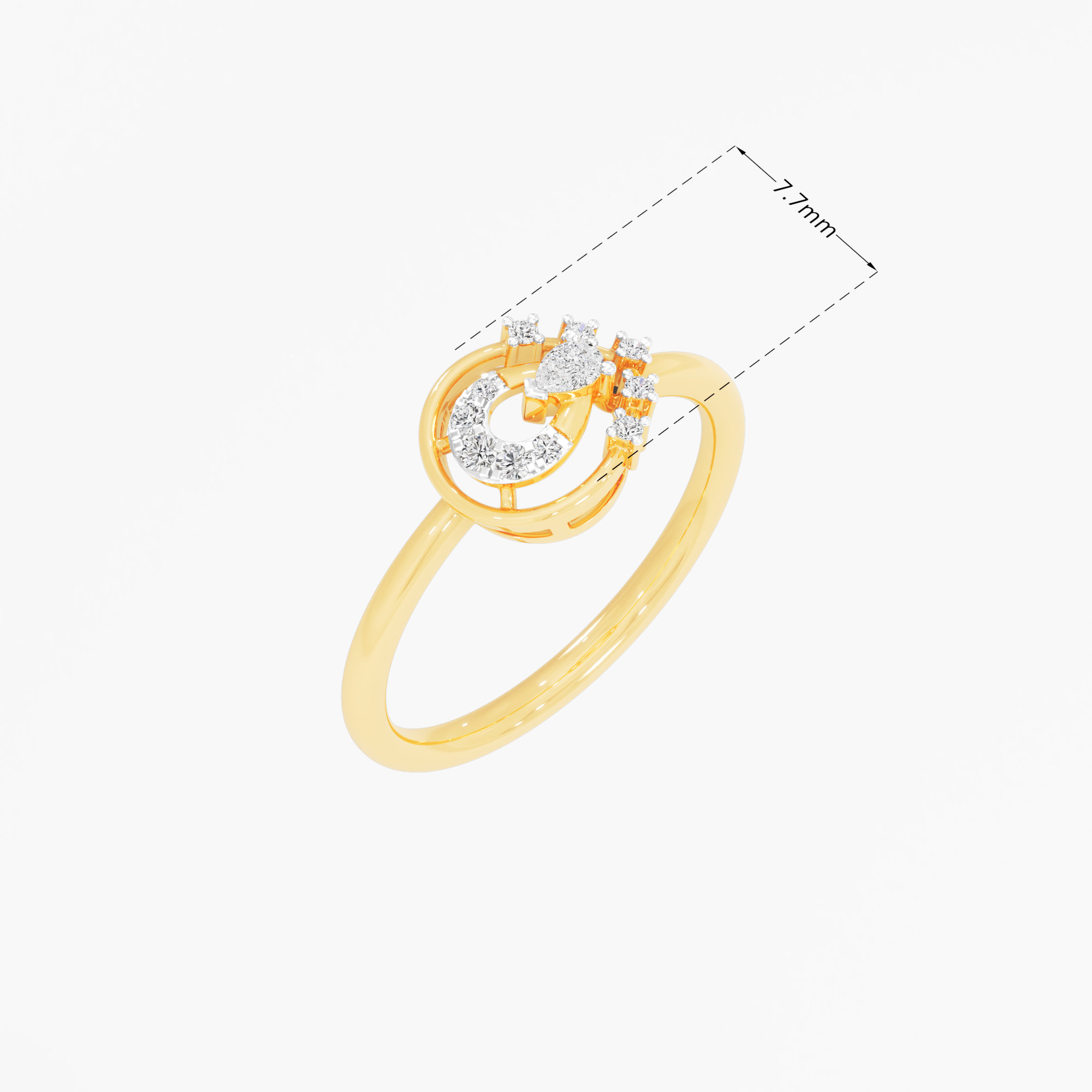 Orbital Halo Pear Diamond Ring in 9KT Yellow Gold (Diamond Quality: FG-VVS VS)