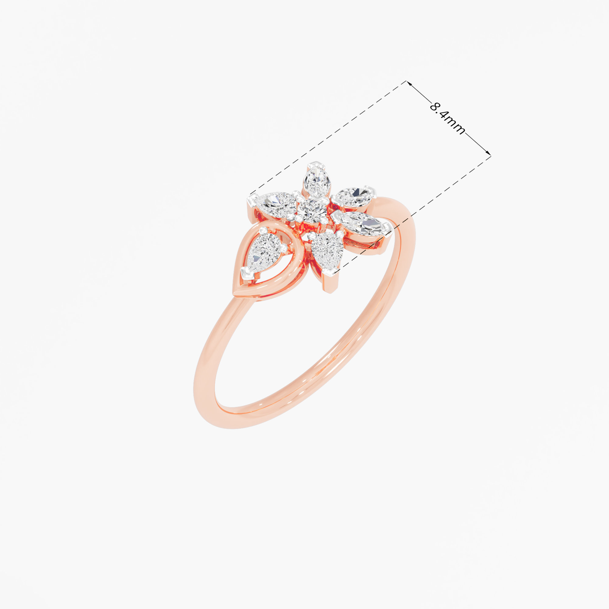Sixfold Blossom Diamond Ring in 9KT Rose Gold (Diamond Quality: FG-VVS VS)
