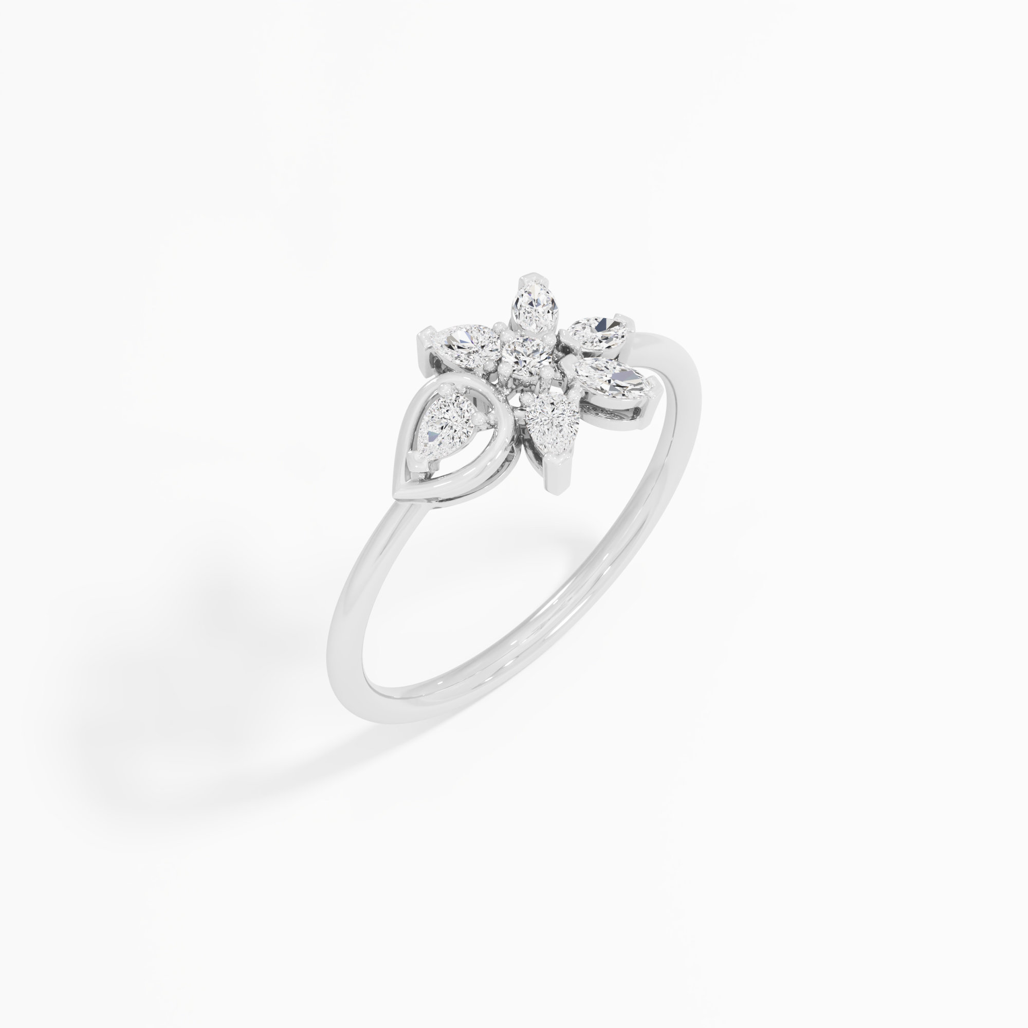 Sixfold Blossom Diamond Ring in 9KT White Gold (Diamond Quality: FG-VVS VS)