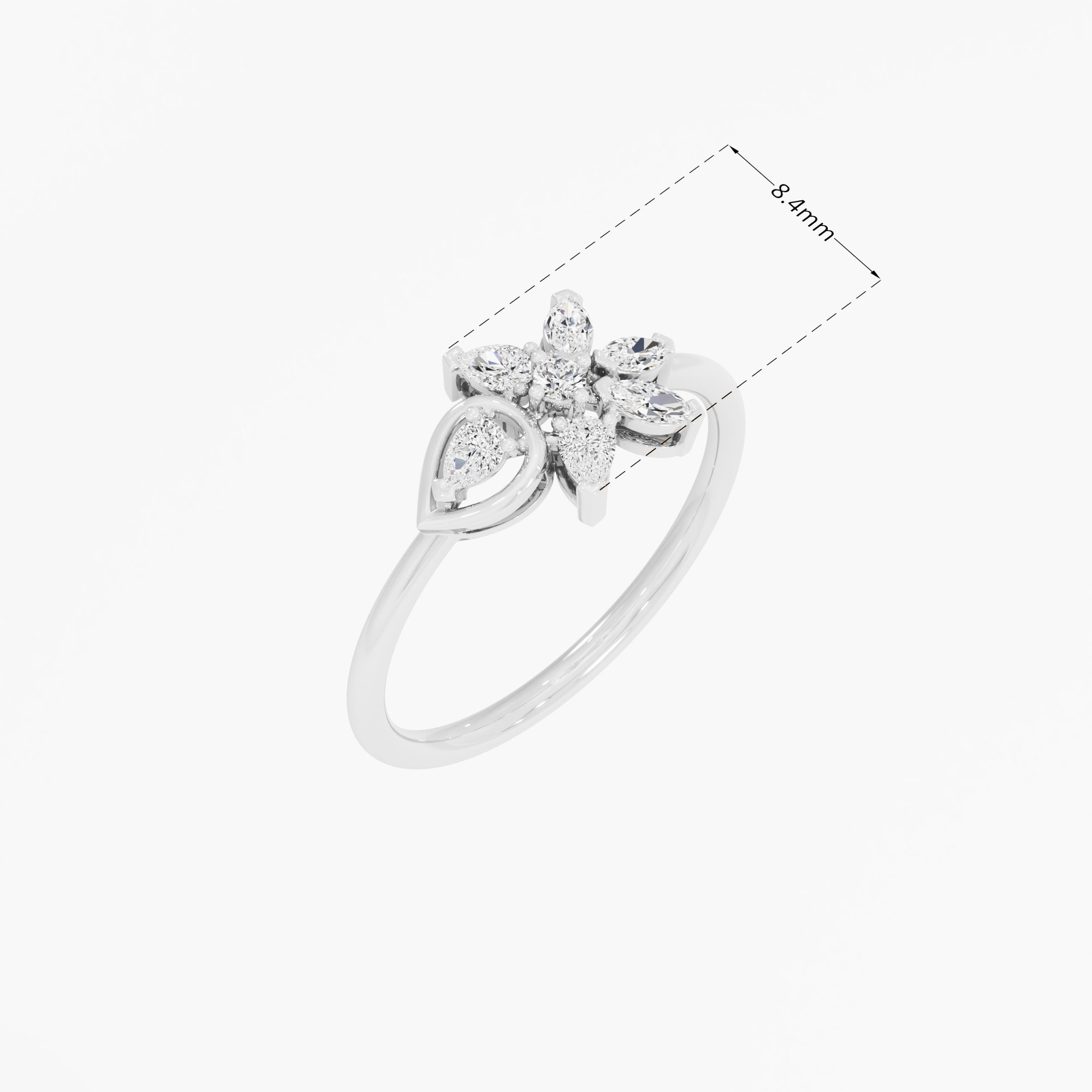 Sixfold Blossom Diamond Ring in 9KT White Gold (Diamond Quality: FG-VVS VS)