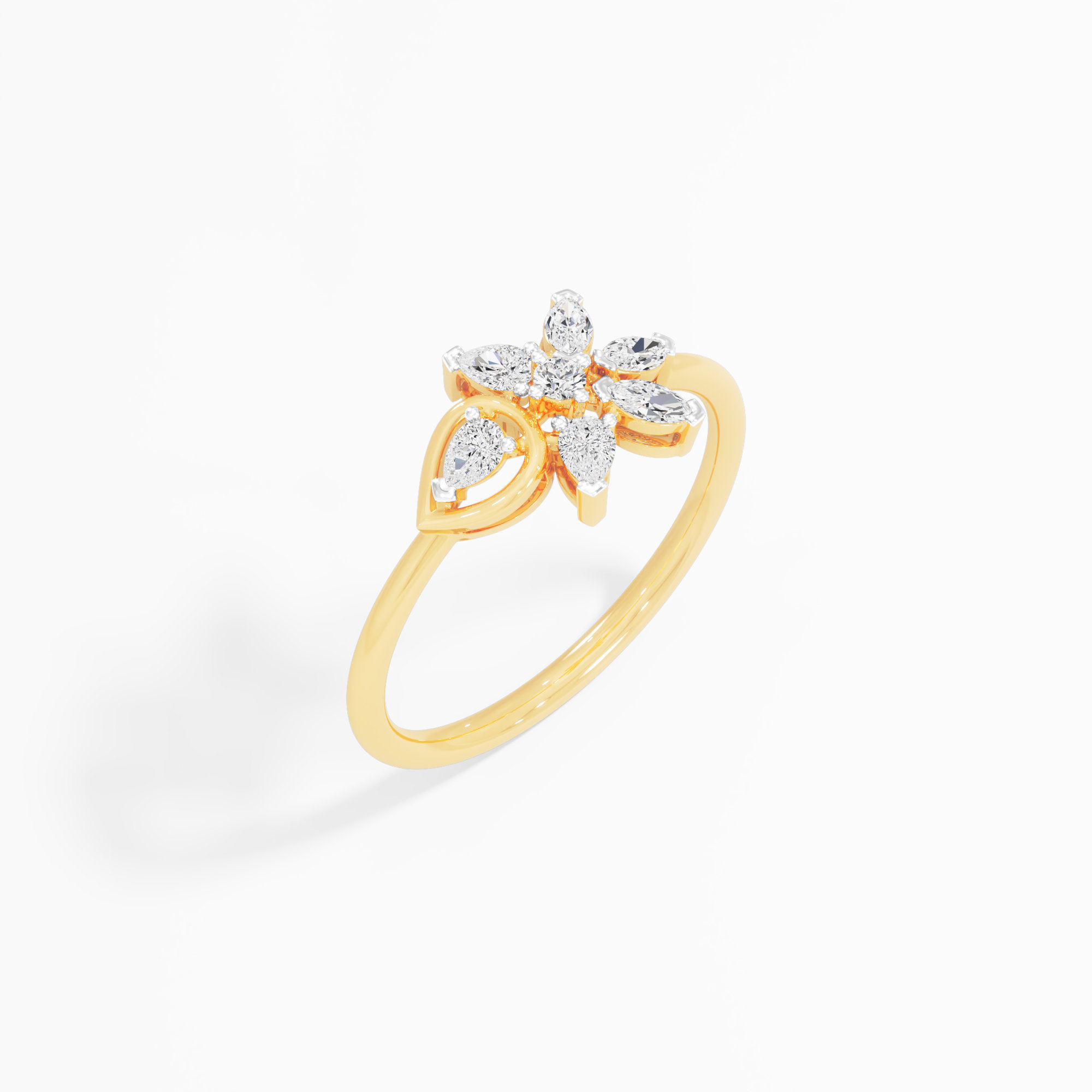 Sixfold Blossom Diamond Ring in 9KT Yellow Gold (Diamond Quality: FG-VVS VS)