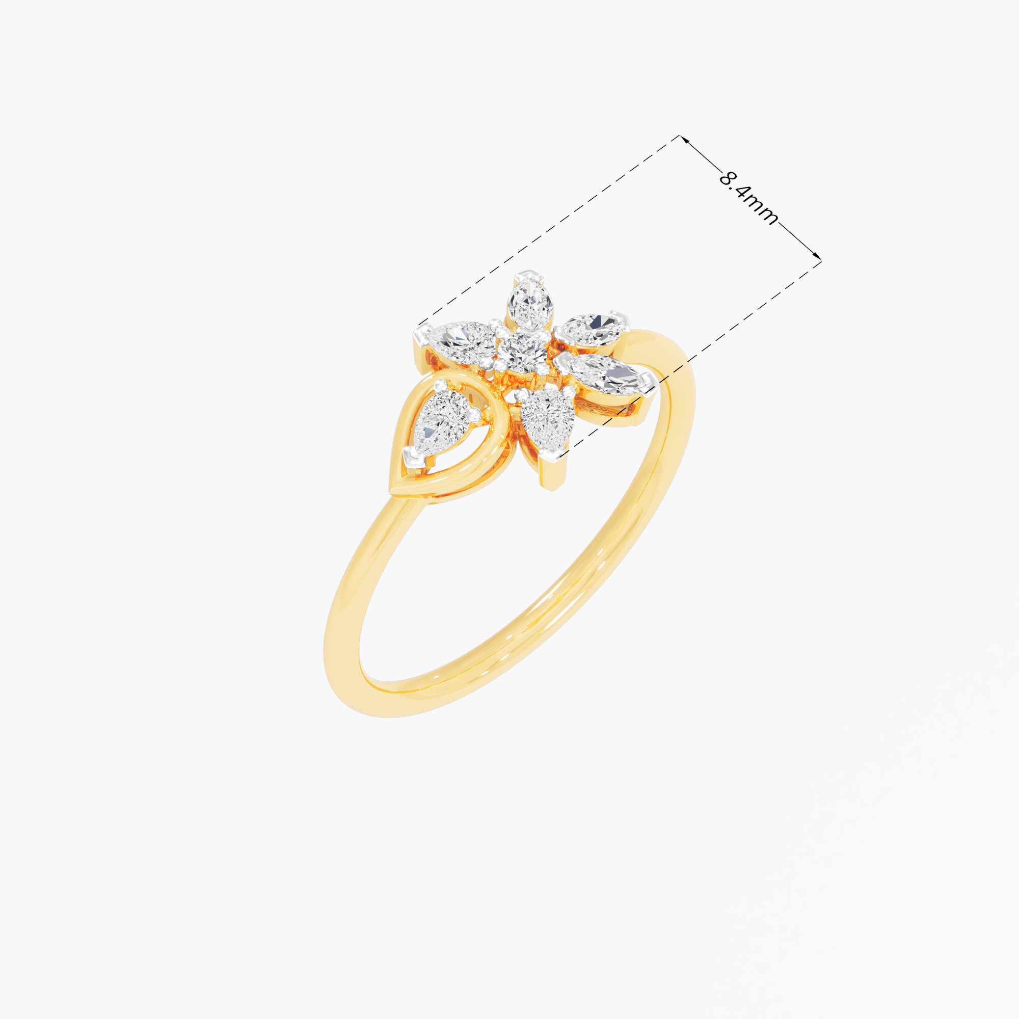 Sixfold Blossom Diamond Ring in 9KT Yellow Gold (Diamond Quality: FG-VVS VS)