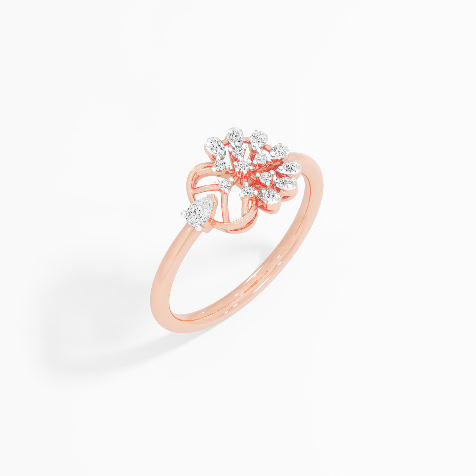 Snowflake Wheel Diaomnd Ring in 9KT Rose Gold (Diamond Quality: FG-VVS VS)