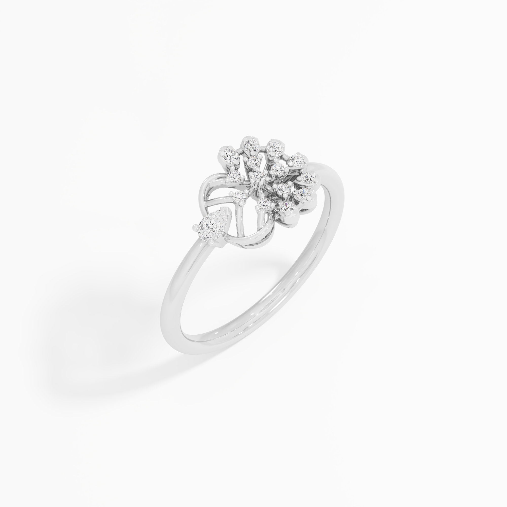Snowflake Wheel Diaomnd Ring in 9KT White Gold (Diamond Quality: FG-VVS VS)
