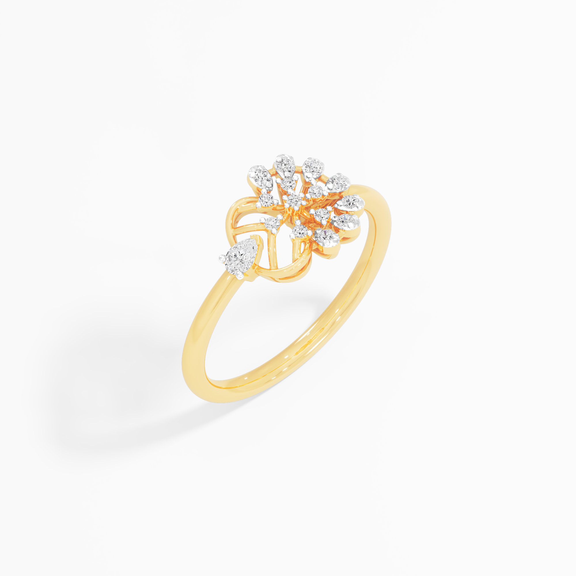 Snowflake Wheel Diaomnd Ring in 9KT Yellow Gold (Diamond Quality: FG-VVS VS)