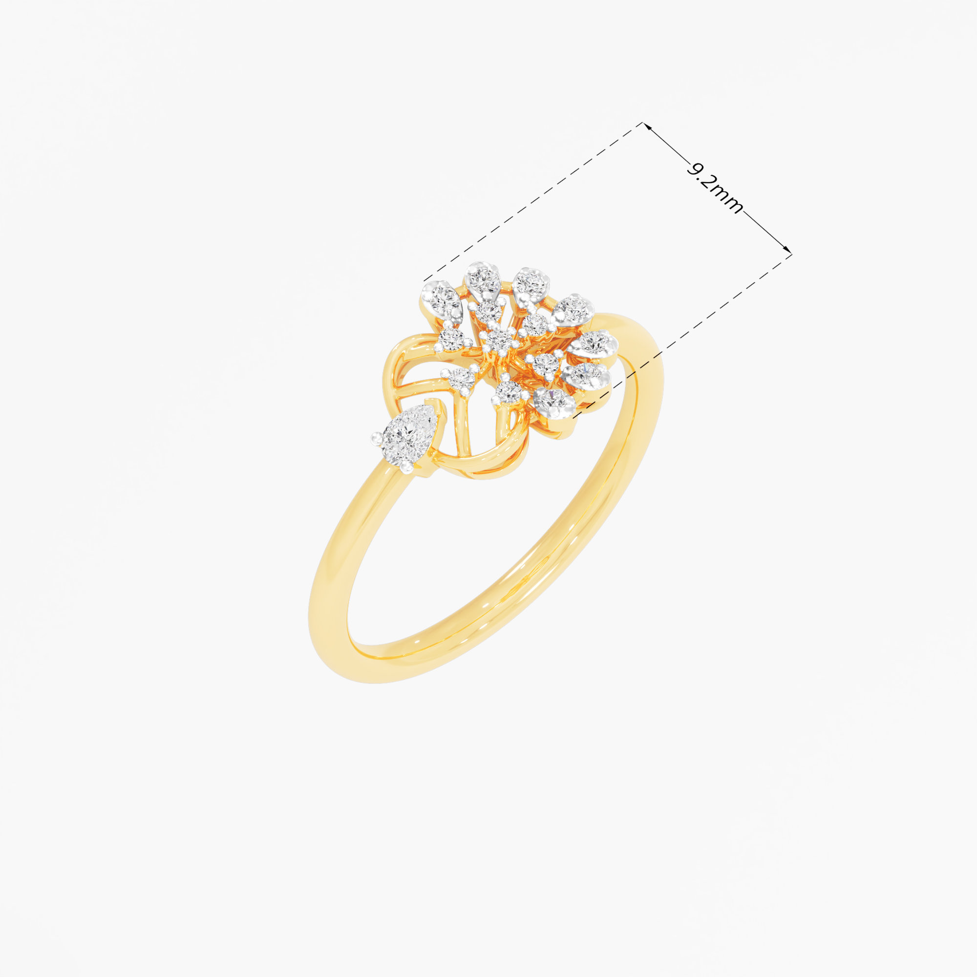 Snowflake Wheel Diaomnd Ring in 9KT Yellow Gold (Diamond Quality: FG-VVS VS)