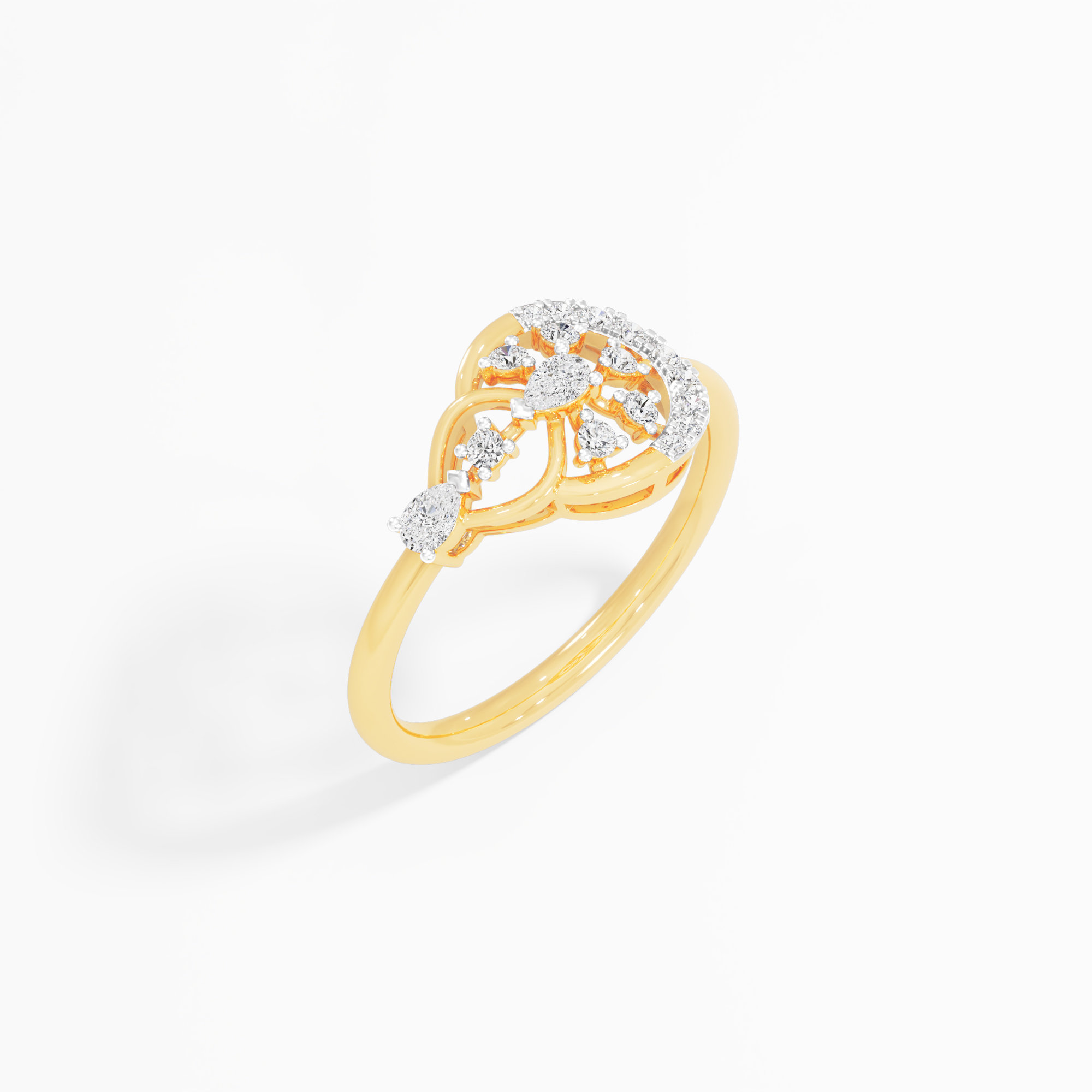 Linked Starburst Diamond Ring in 9KT Yellow Gold (Diamond Quality: FG-VVS VS)