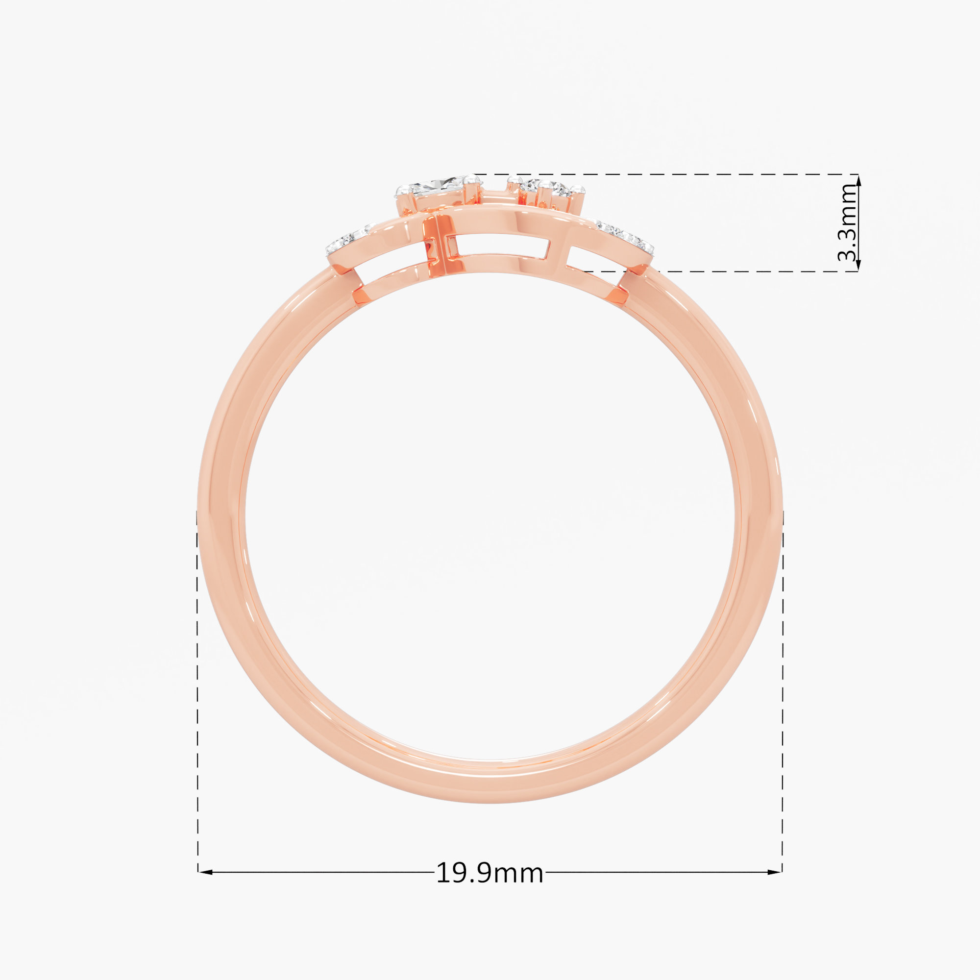 Twin Loop Diamond Ring in 9KT Rose Gold (Diamond Quality: FG-VVS VS)