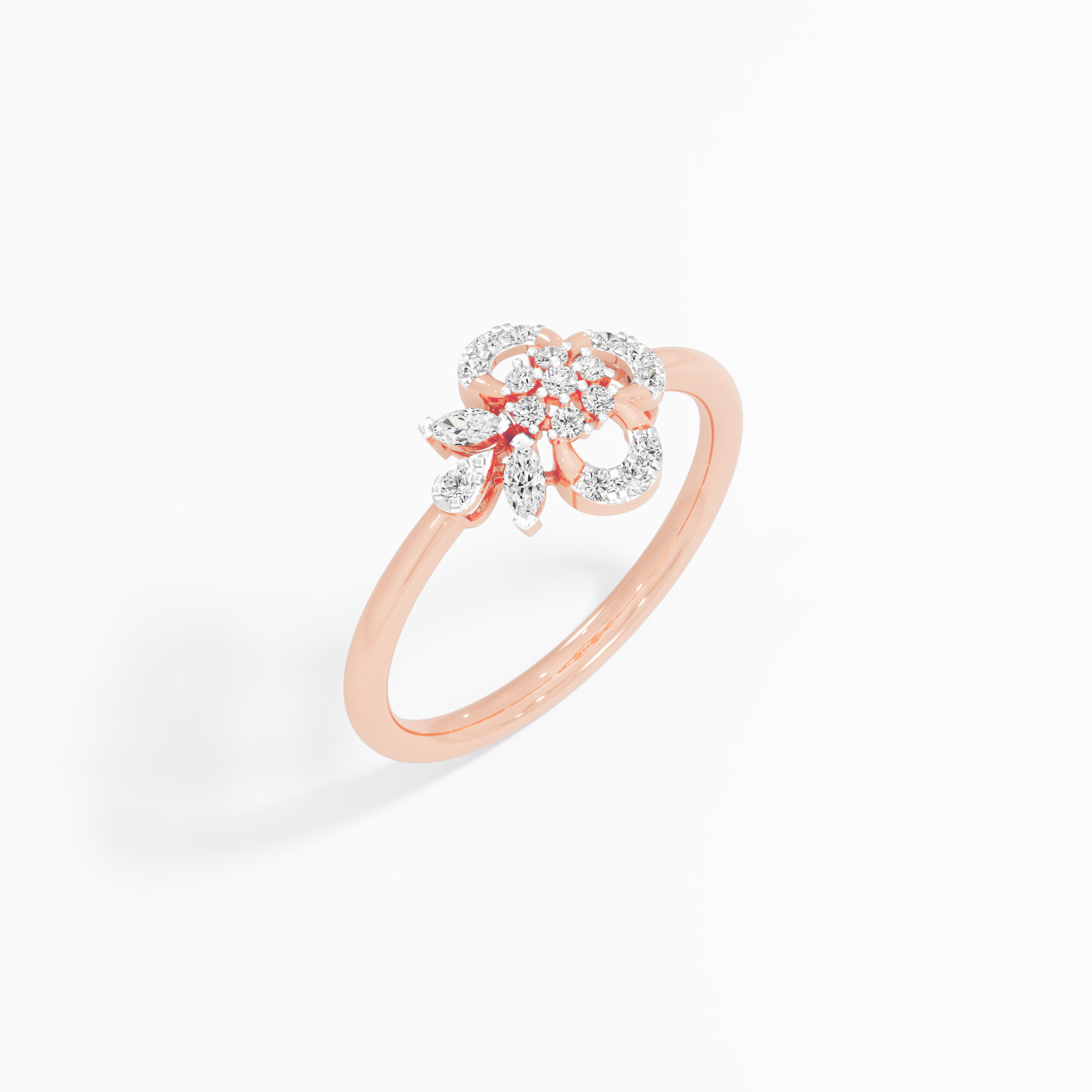 Quatrefoil Flower Diamond Ring in 9KT Rose Gold (Diamond Quality: FG-VVS VS)