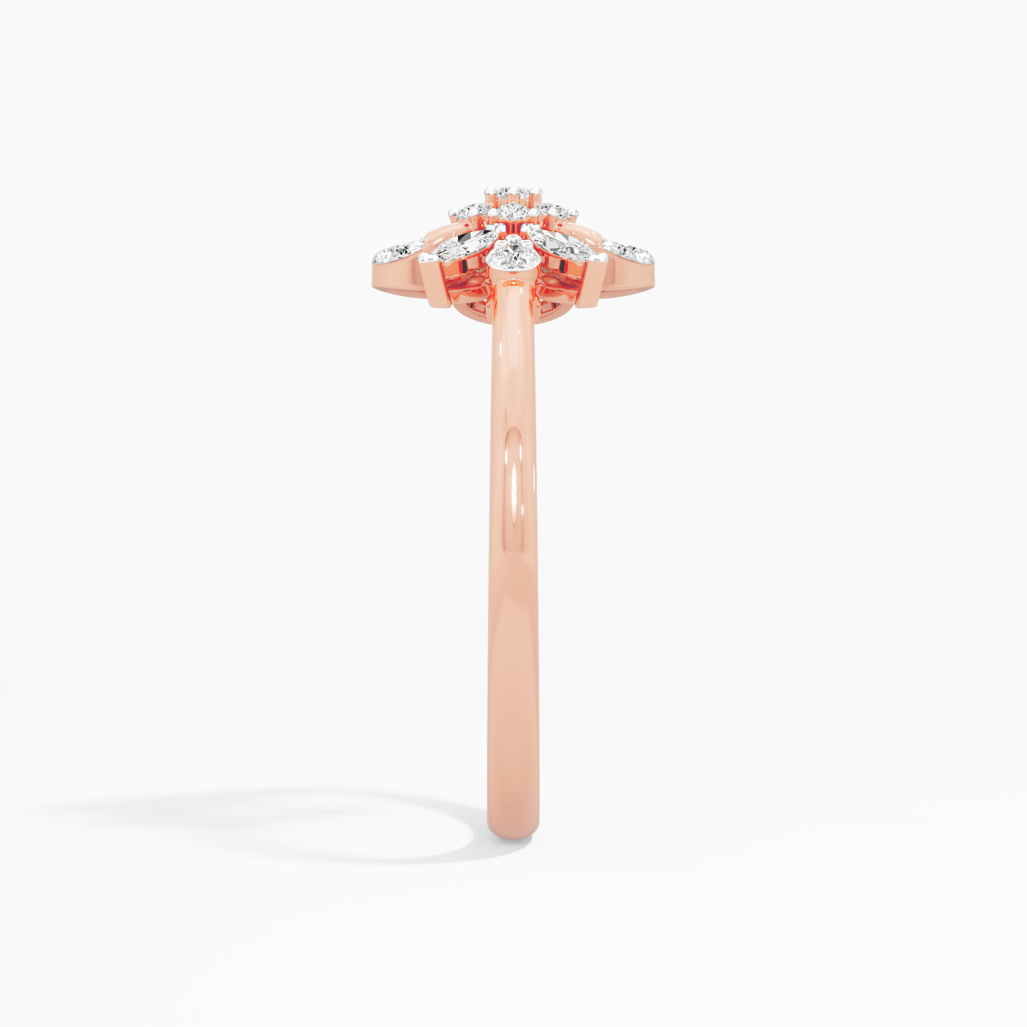 Quatrefoil Flower Diamond Ring in 9KT Rose Gold (Diamond Quality: FG-VVS VS)