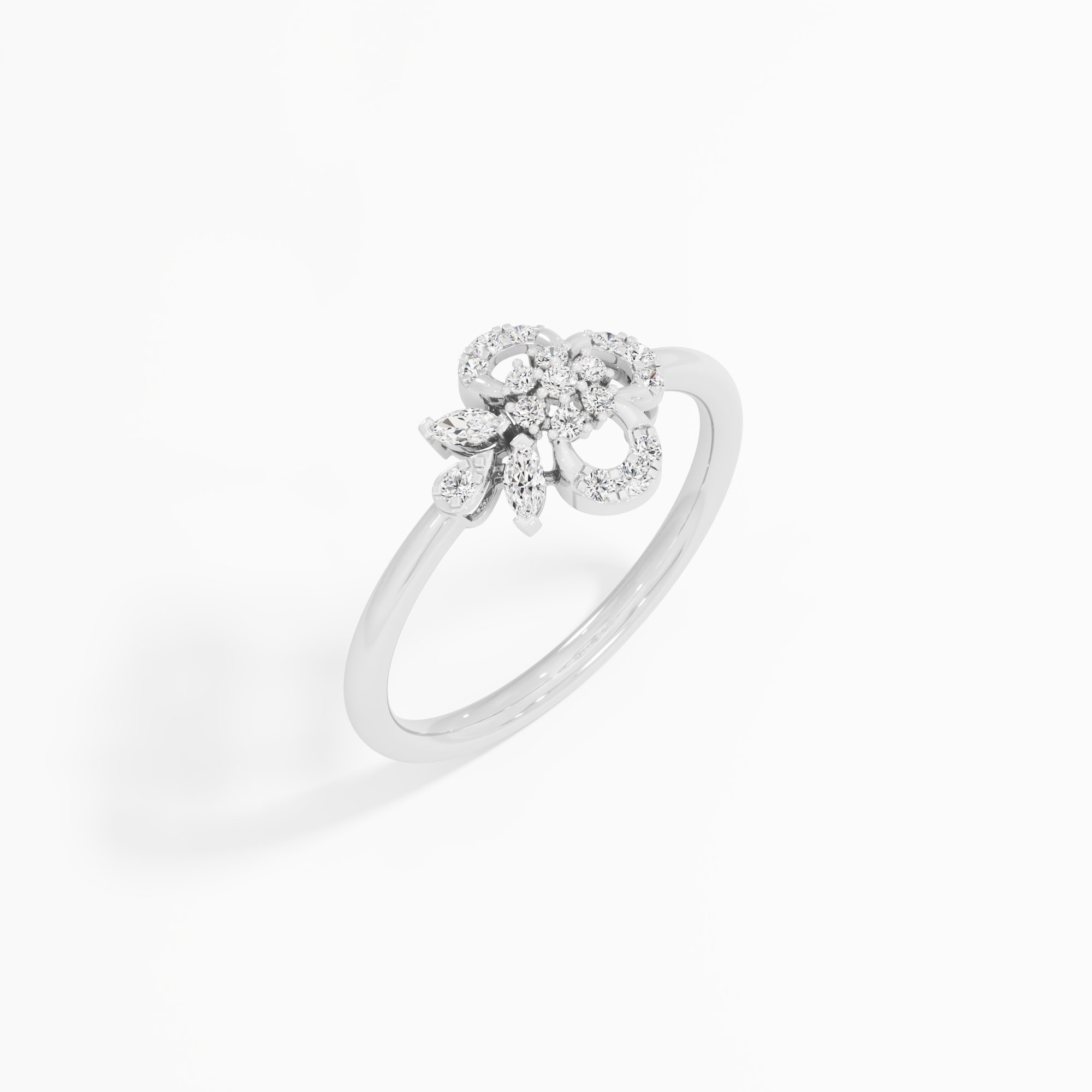 Quatrefoil Flower Diamond Ring in 9KT White Gold (Diamond Quality: FG-VVS VS)