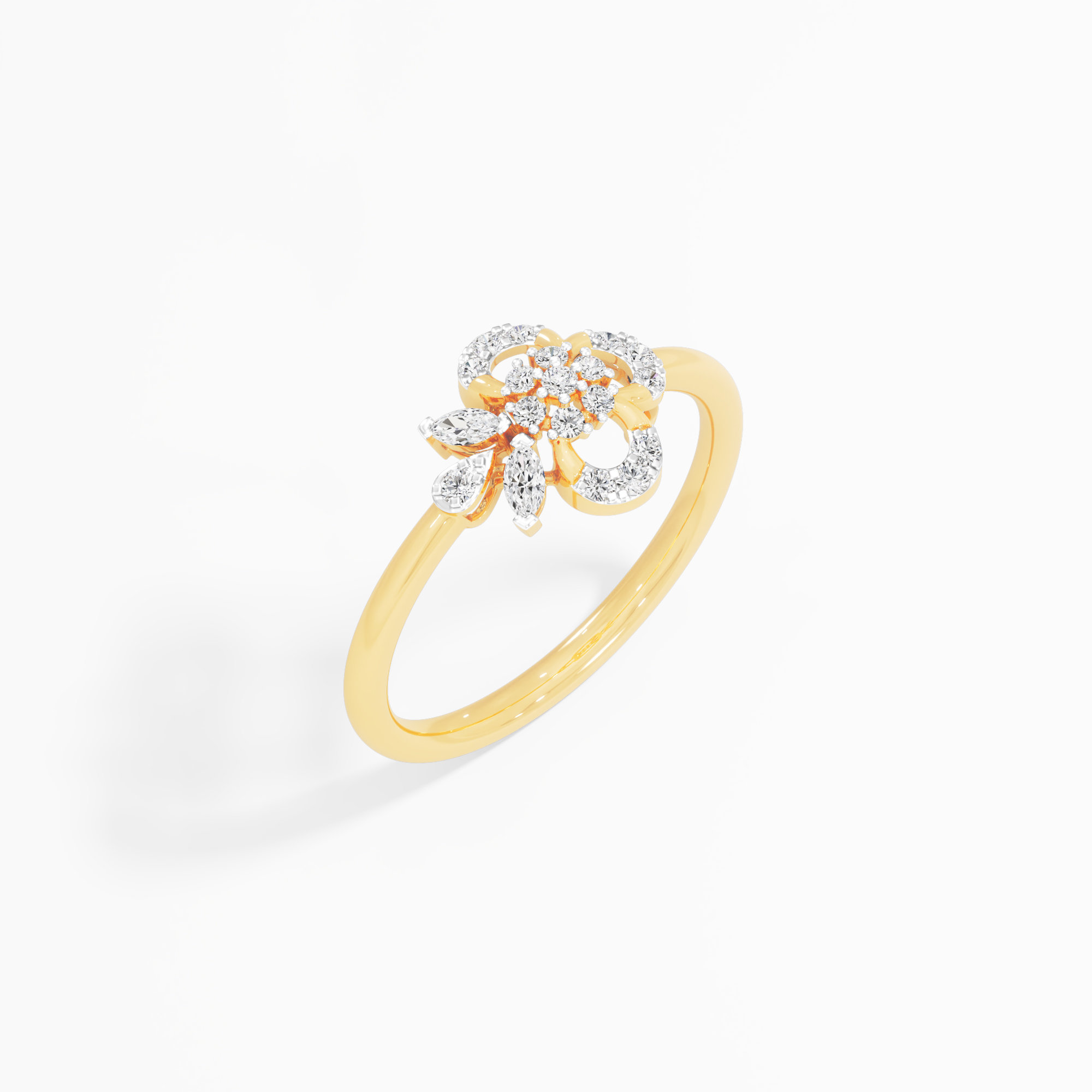 Quatrefoil Flower Diamond Ring in 9KT Yellow Gold (Diamond Quality: FG-VVS VS)