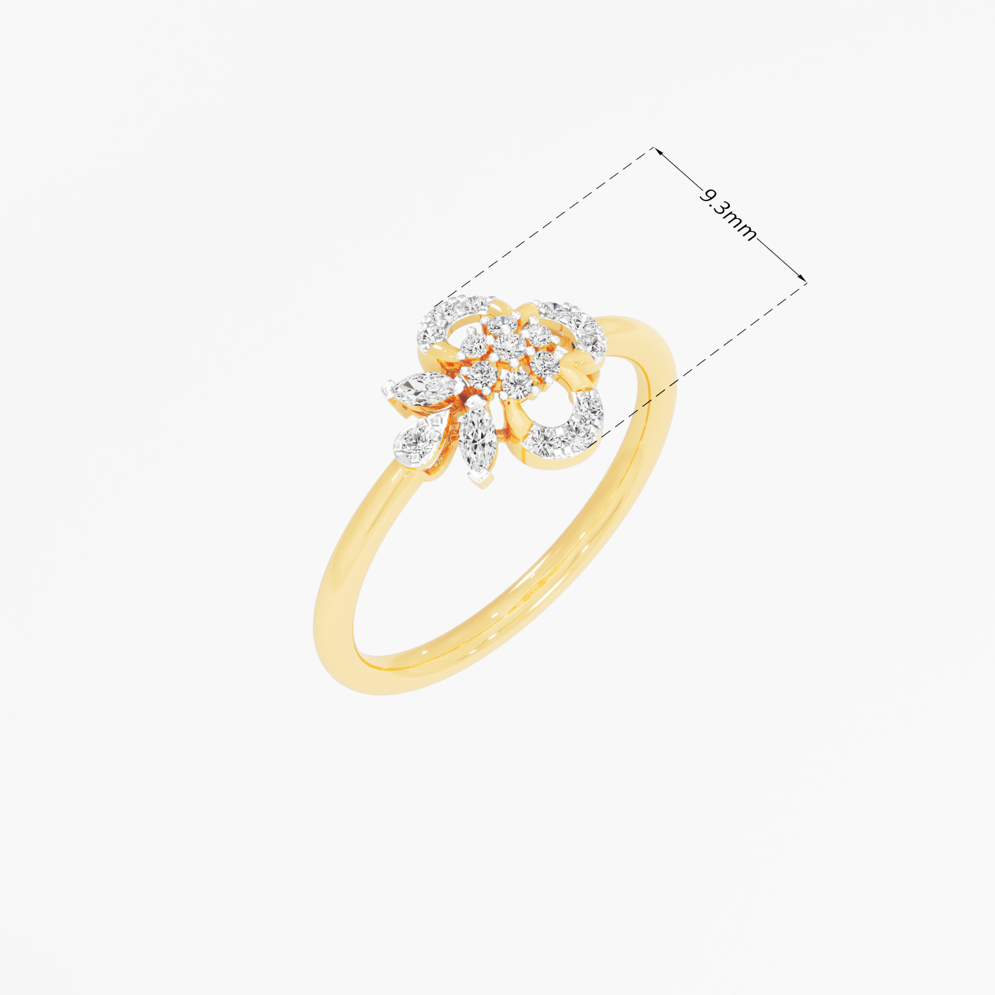Quatrefoil Flower Diamond Ring in 9KT Yellow Gold (Diamond Quality: FG-VVS VS)