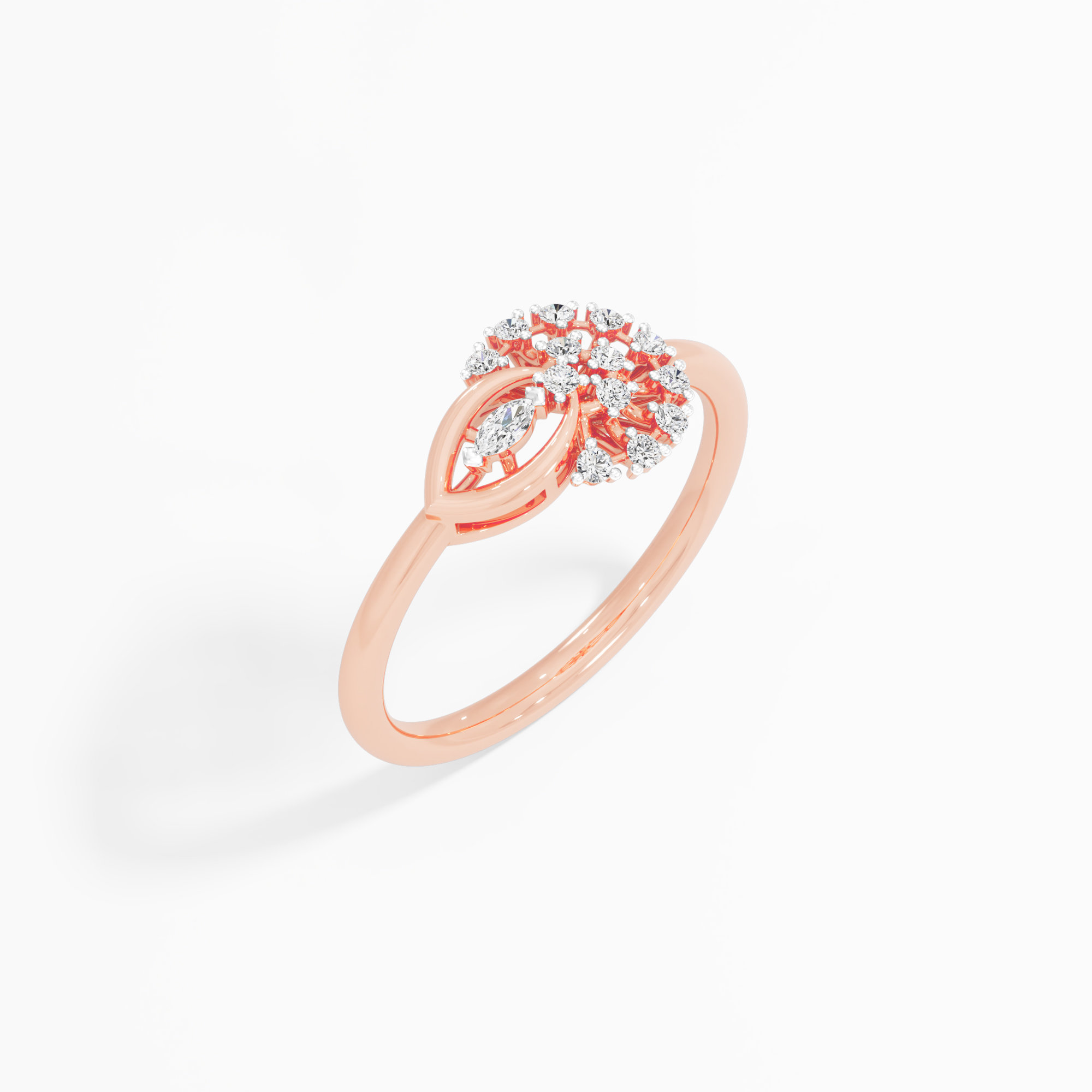 Leaf Wheel Diamond Ring in 9KT Rose Gold (Diamond Quality: FG-VVS VS)