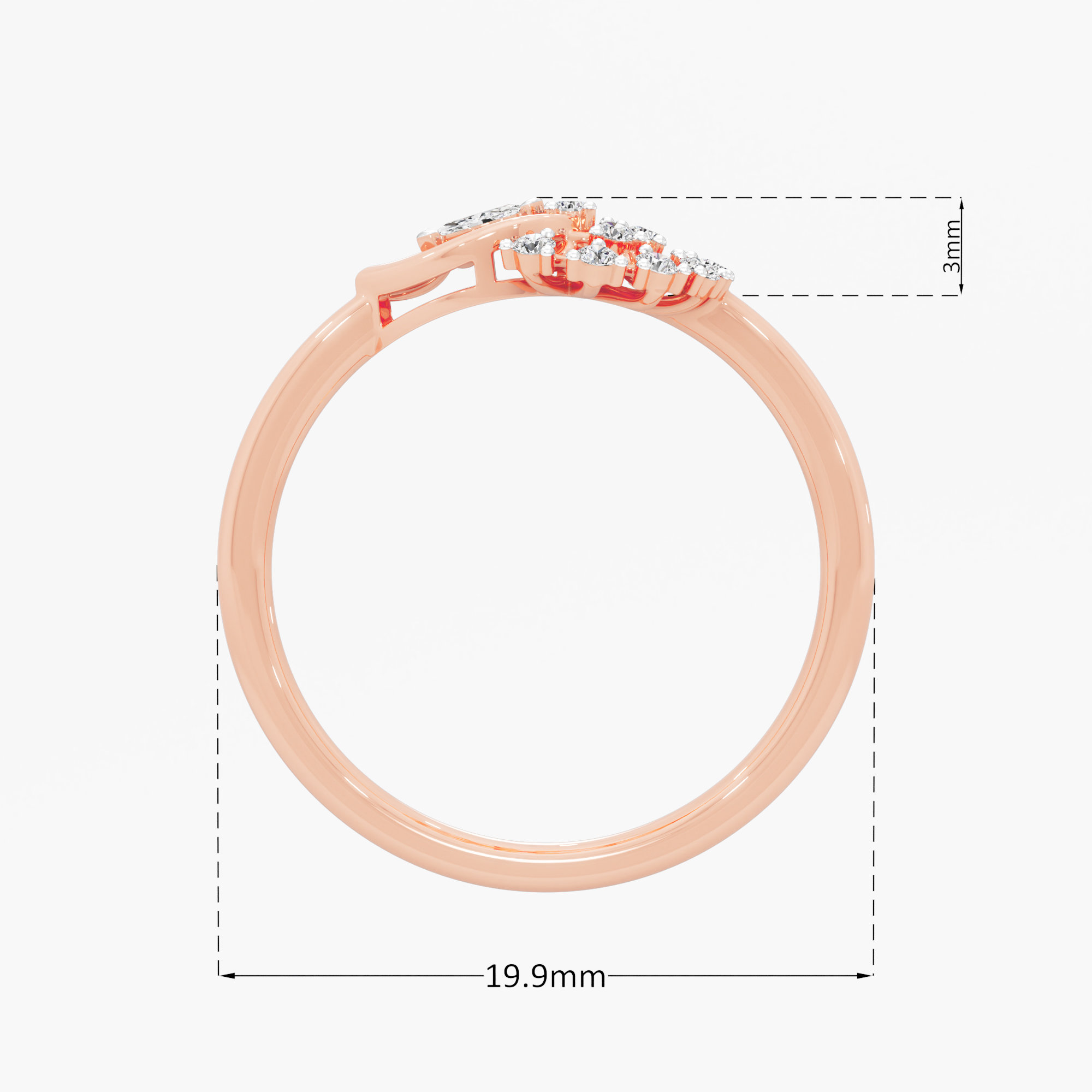 Leaf Wheel Diamond Ring in 9KT Rose Gold (Diamond Quality: FG-VVS VS)