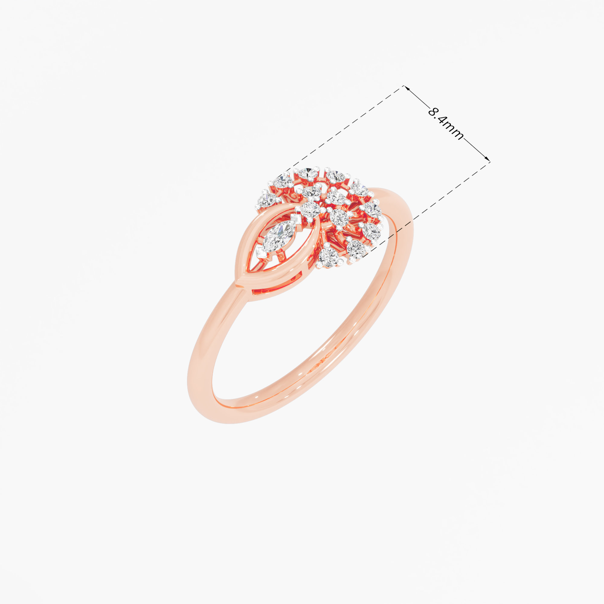 Leaf Wheel Diamond Ring in 9KT Rose Gold (Diamond Quality: FG-VVS VS)