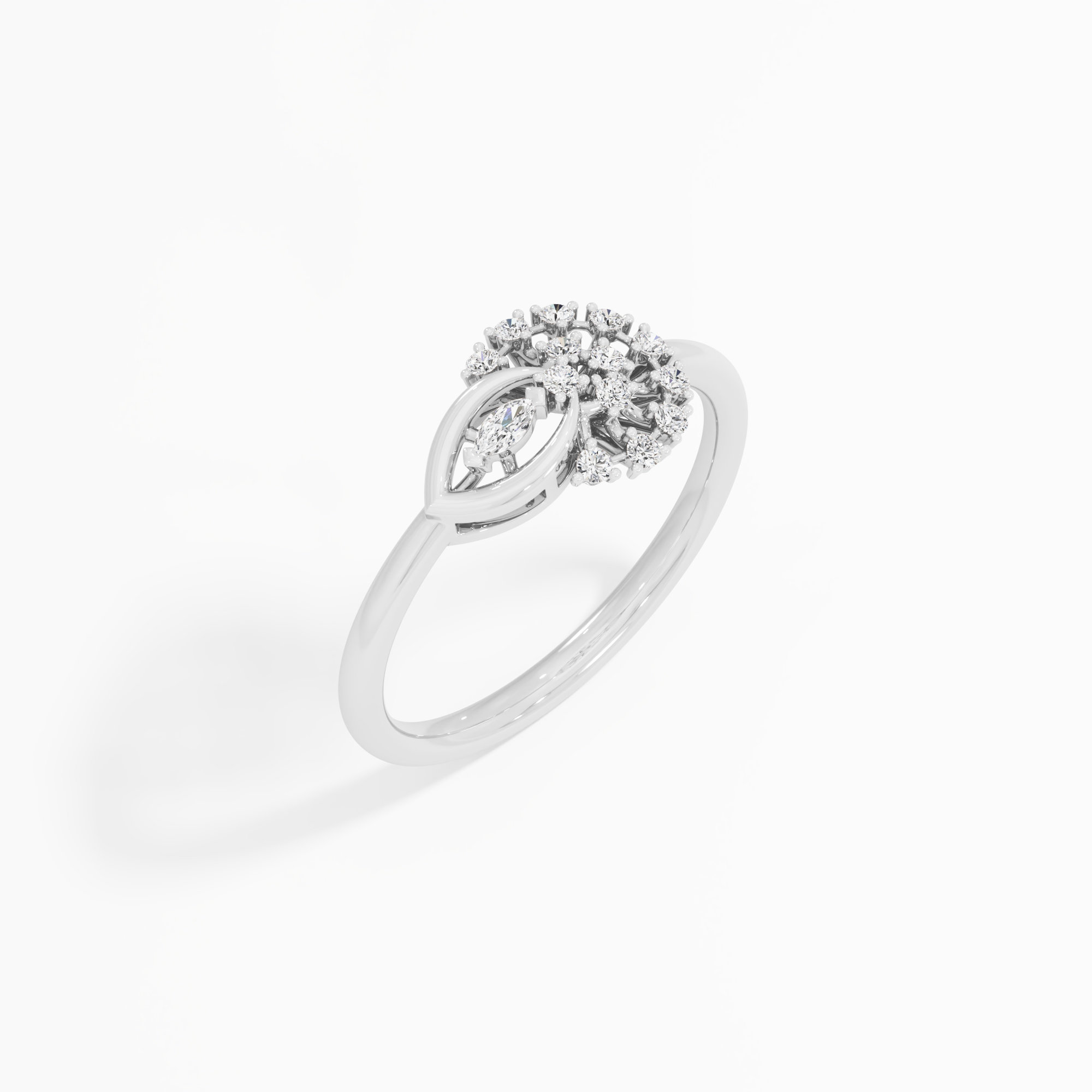 Leaf Wheel Diamond Ring in 9KT White Gold (Diamond Quality: FG-VVS VS)